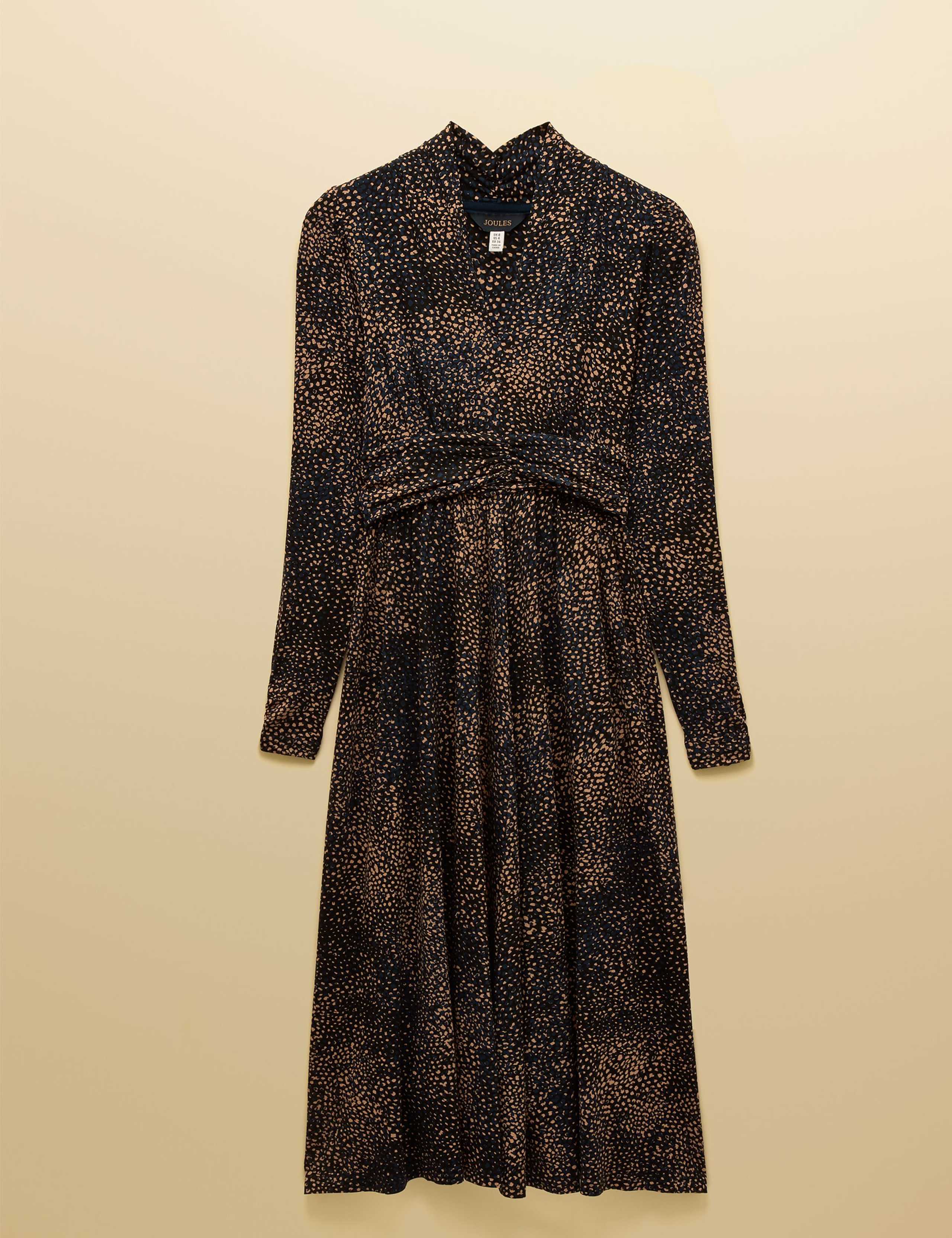 Printed V-Neck Midi Shirred Dress 2 of 8