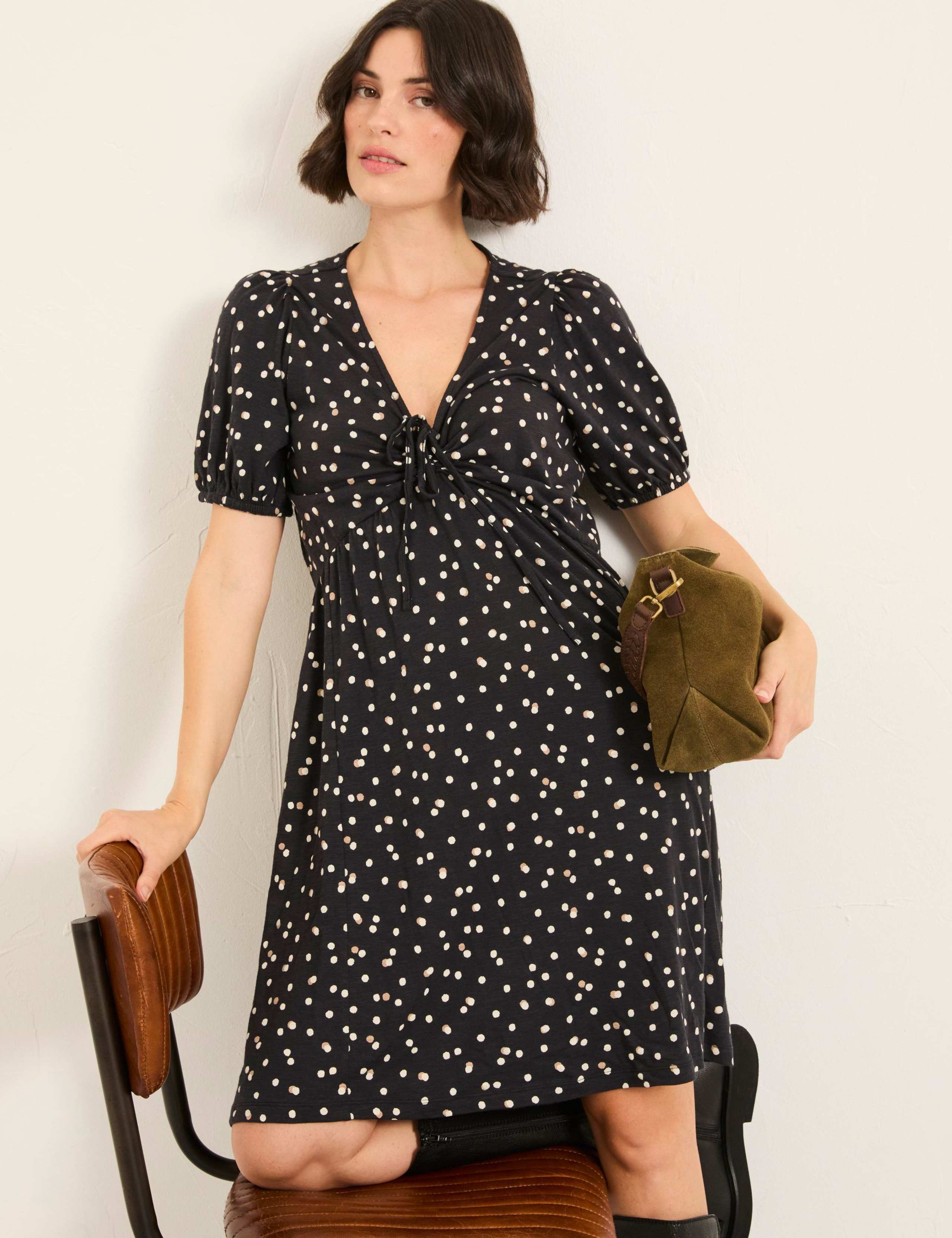 Cotton Rich Polka Dot V-Neck Midi Tea Dress 3 of 5
