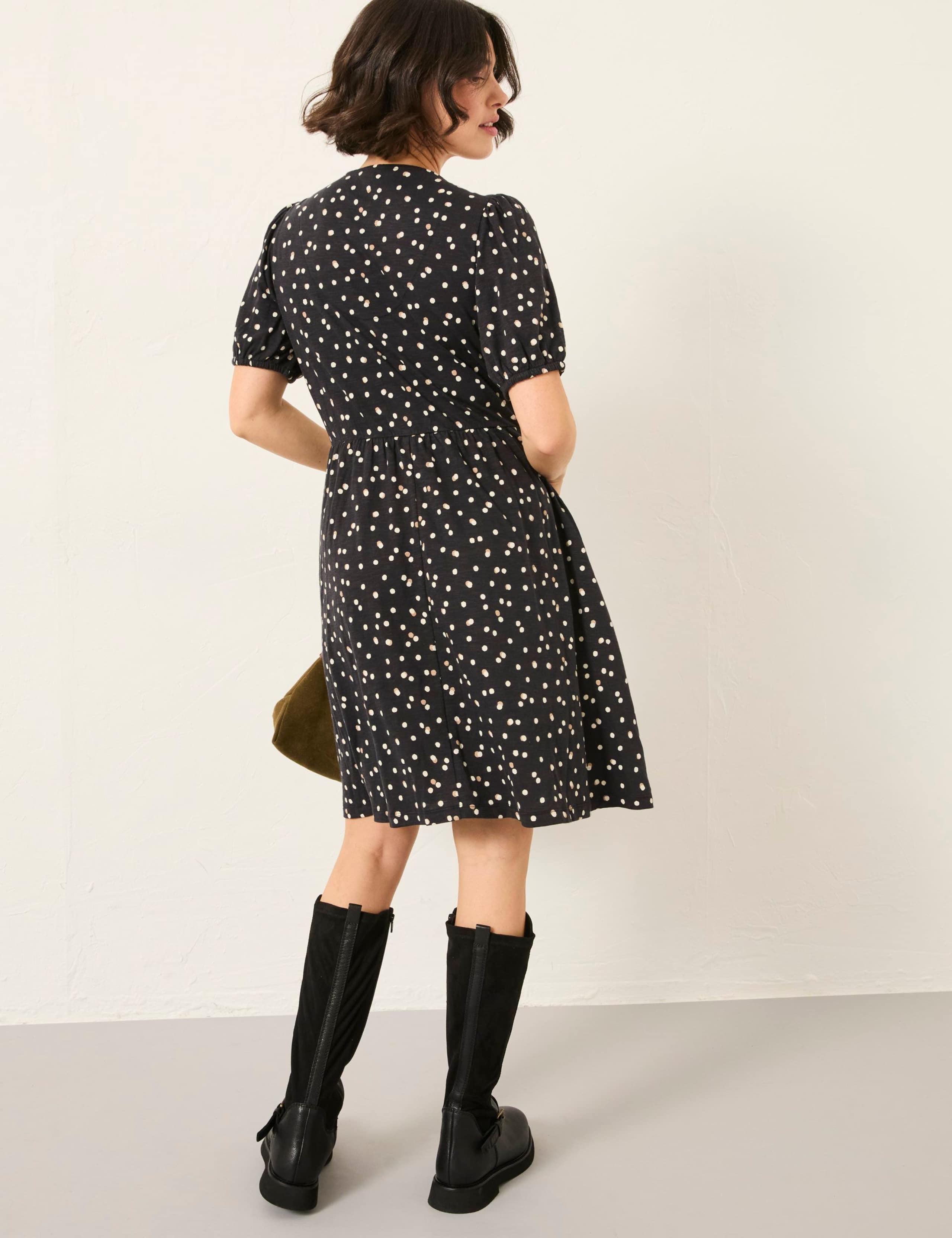Cotton Rich Polka Dot V-Neck Midi Tea Dress 4 of 5