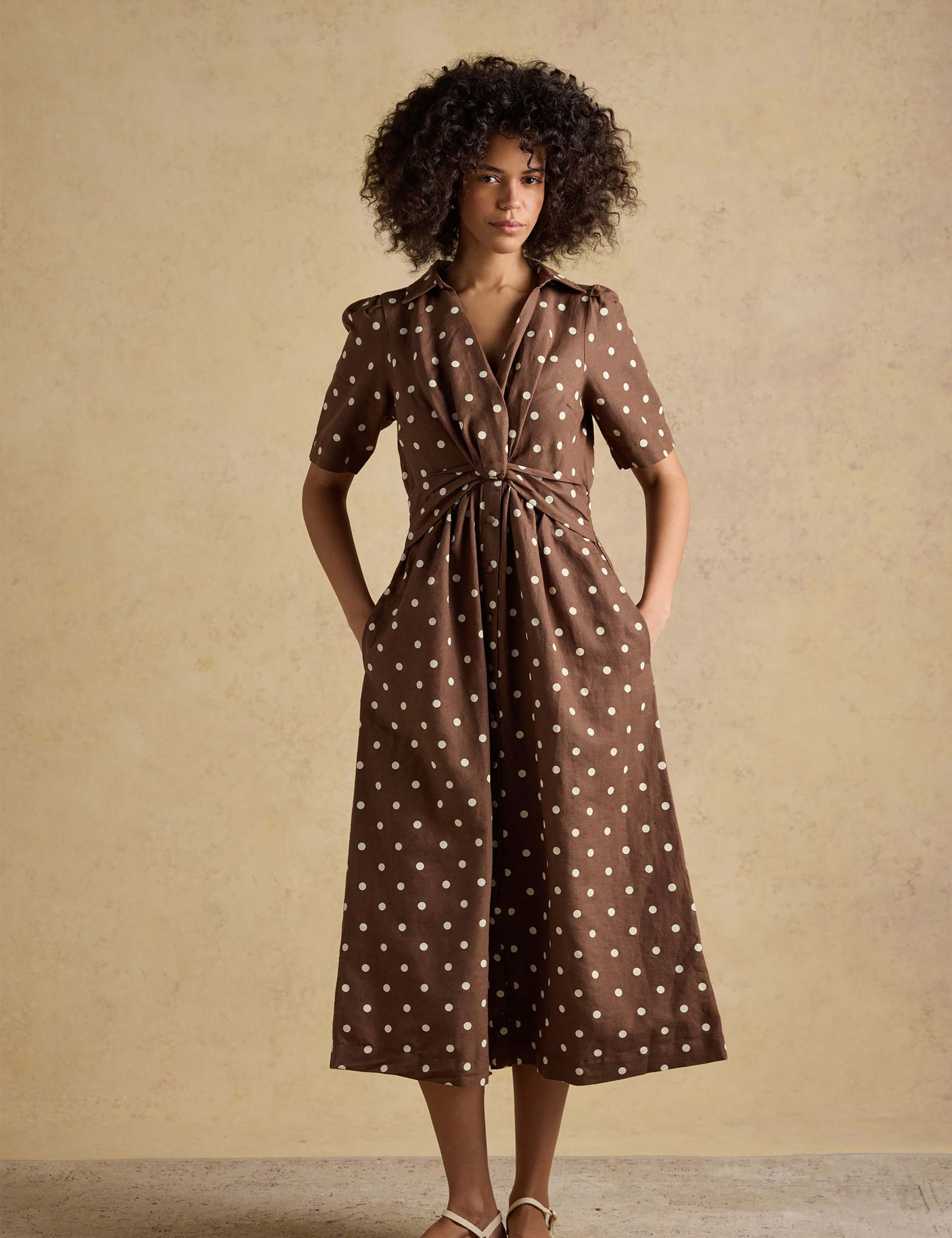 Linen Rich Floral Knot Midaxi Shirt Dress 1 of 5