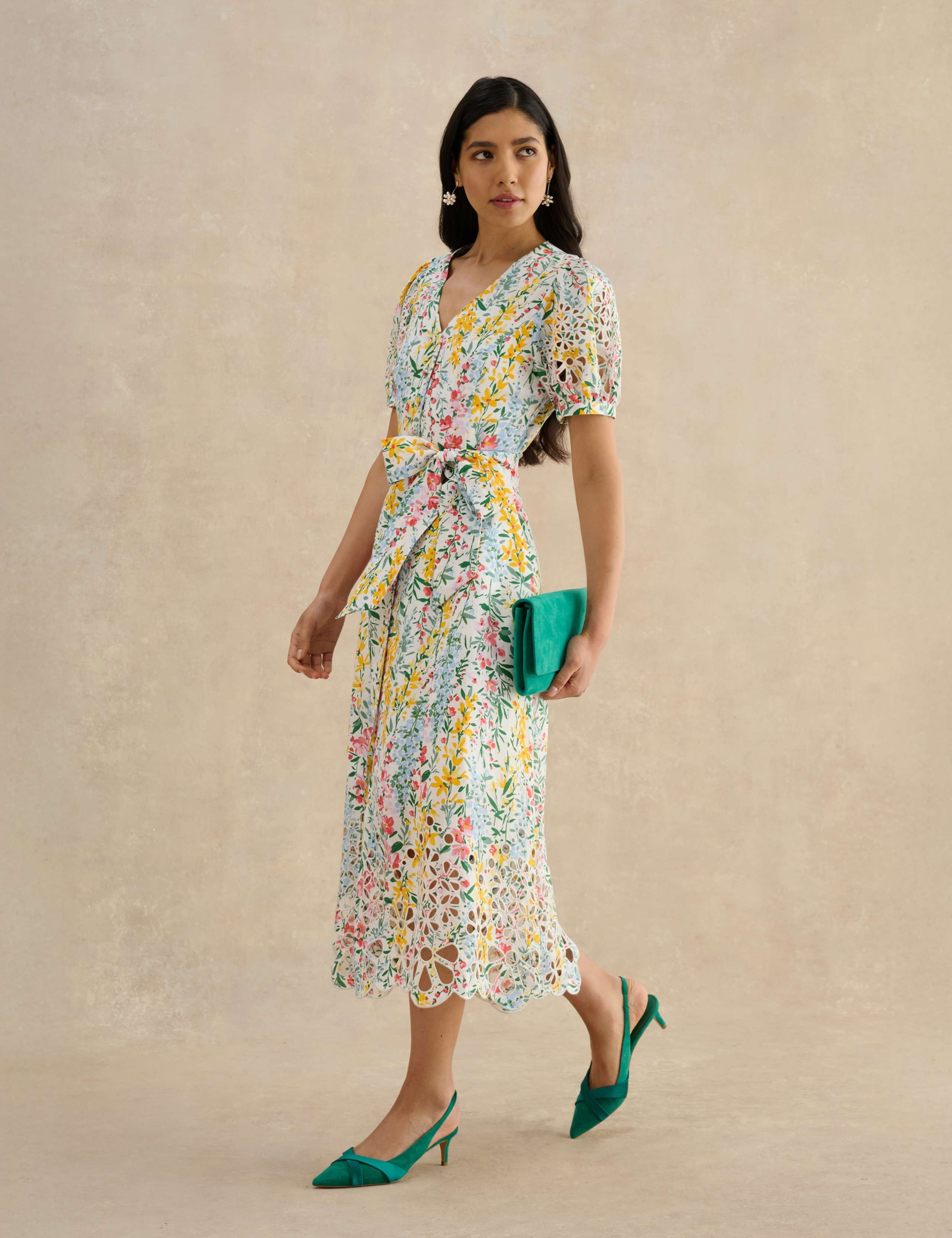 Linen Blend Floral Midi Tea Dress 3 of 6