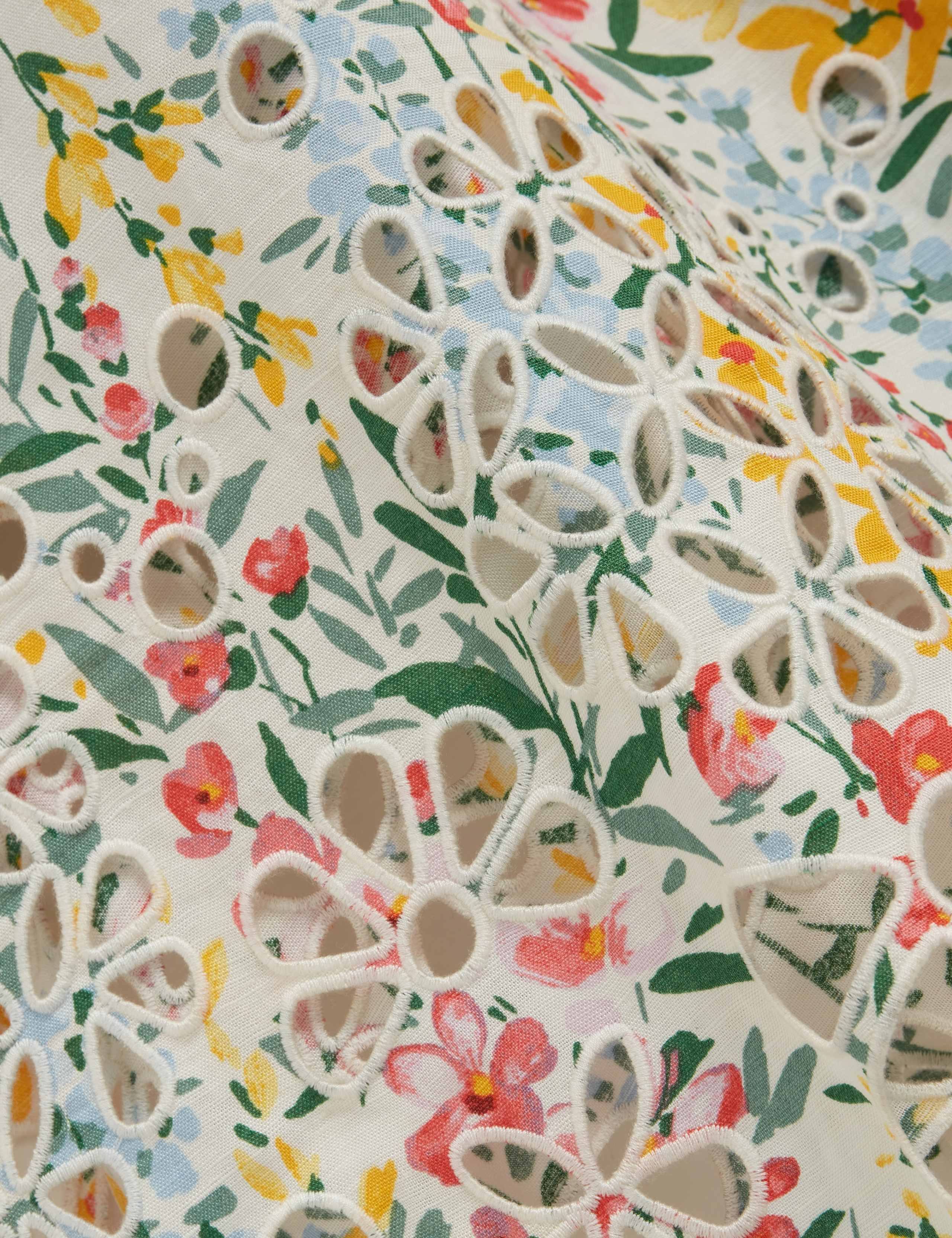 Linen Blend Floral Midi Tea Dress 4 of 6