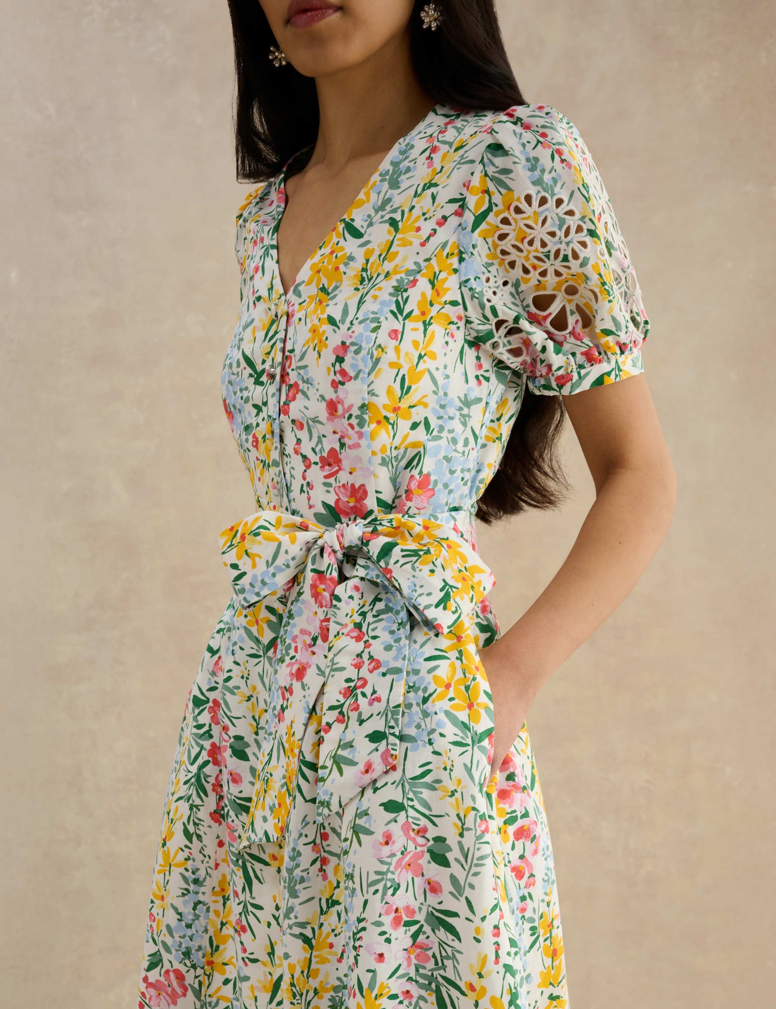 Linen Blend Floral Midi Tea Dress 5 of 6