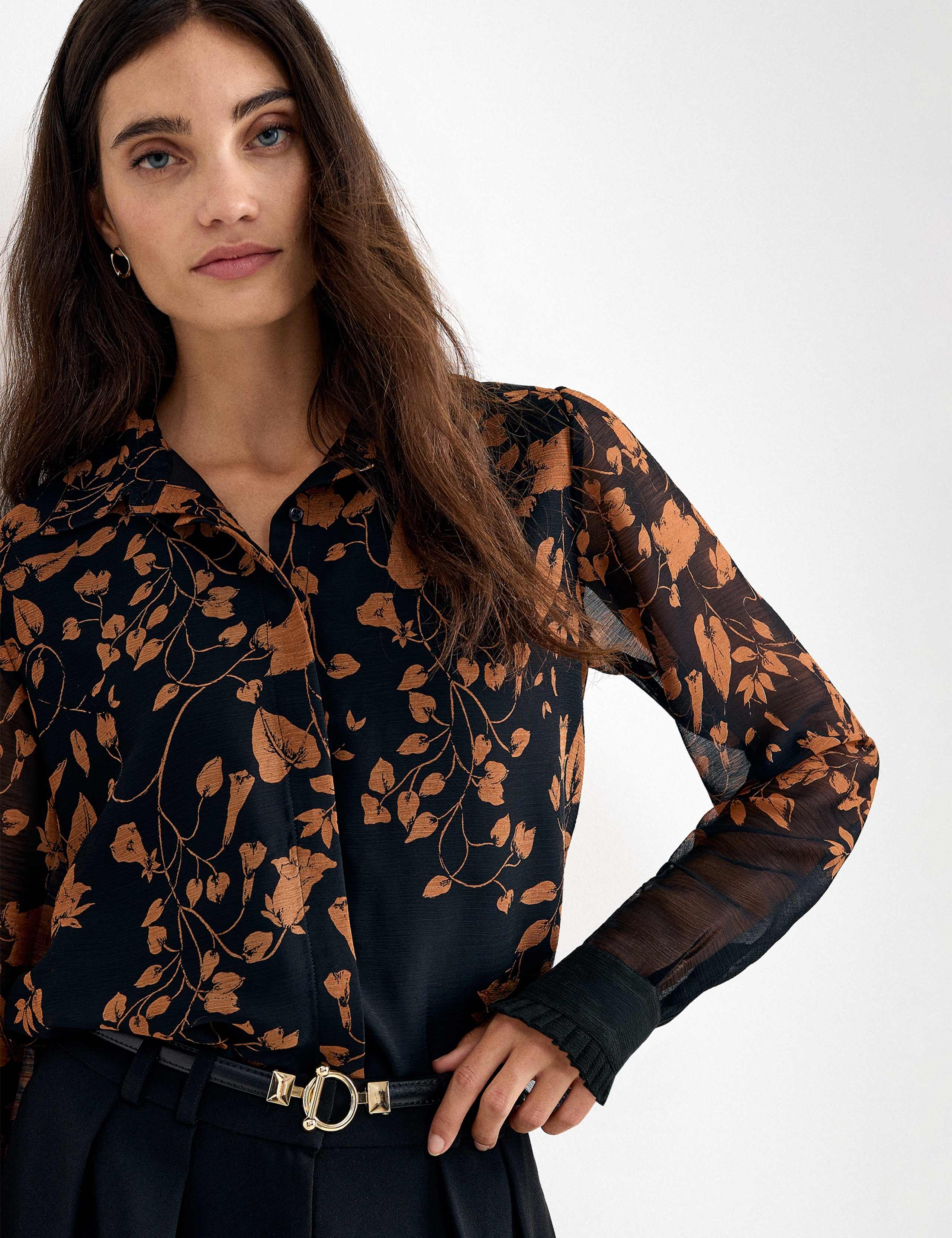 Floral Collared Frill Sleeve Shirt 6 of 8