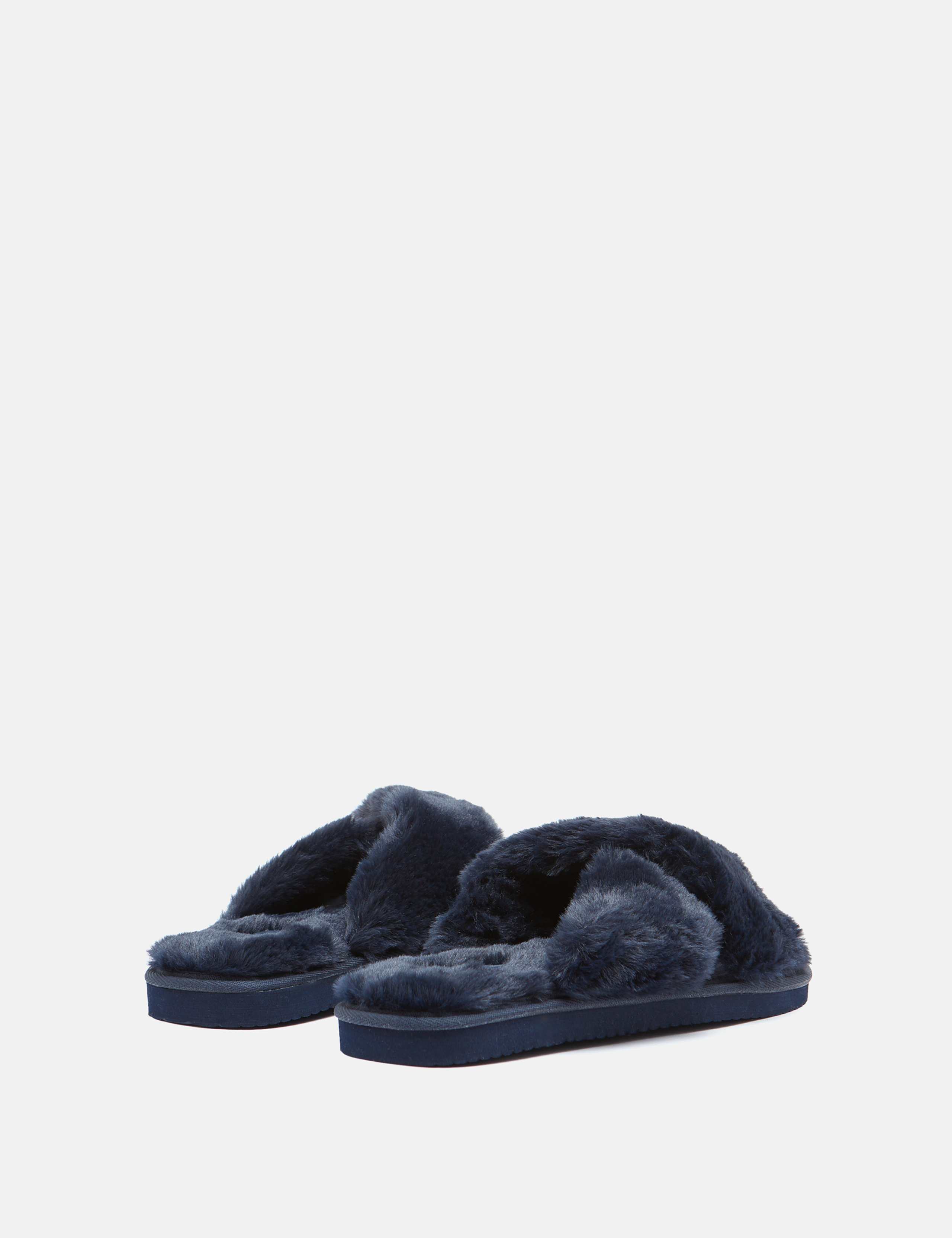 Faux Fur Crossover Open Toe Slippers 1 of 4