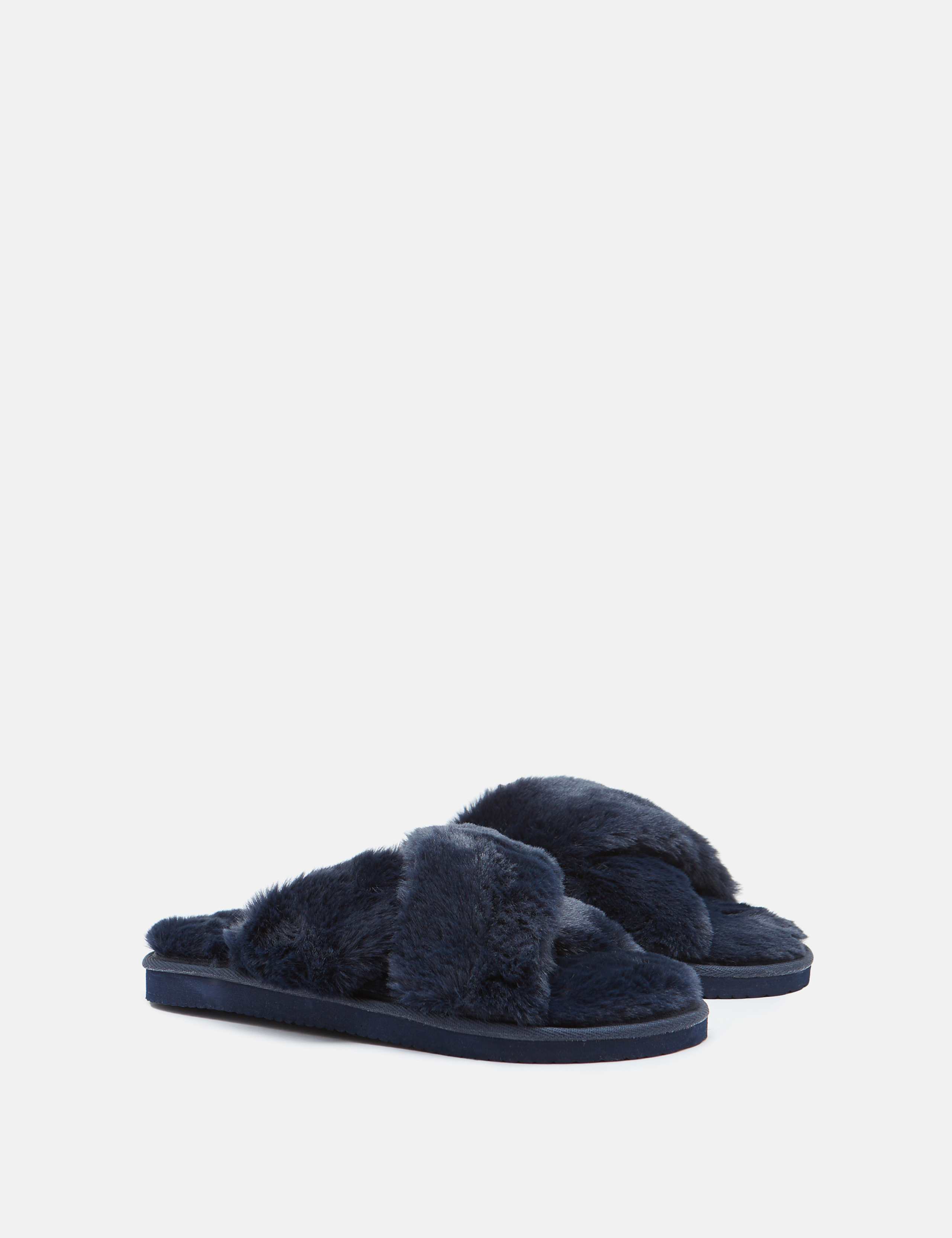 Faux Fur Crossover Open Toe Slippers 2 of 4