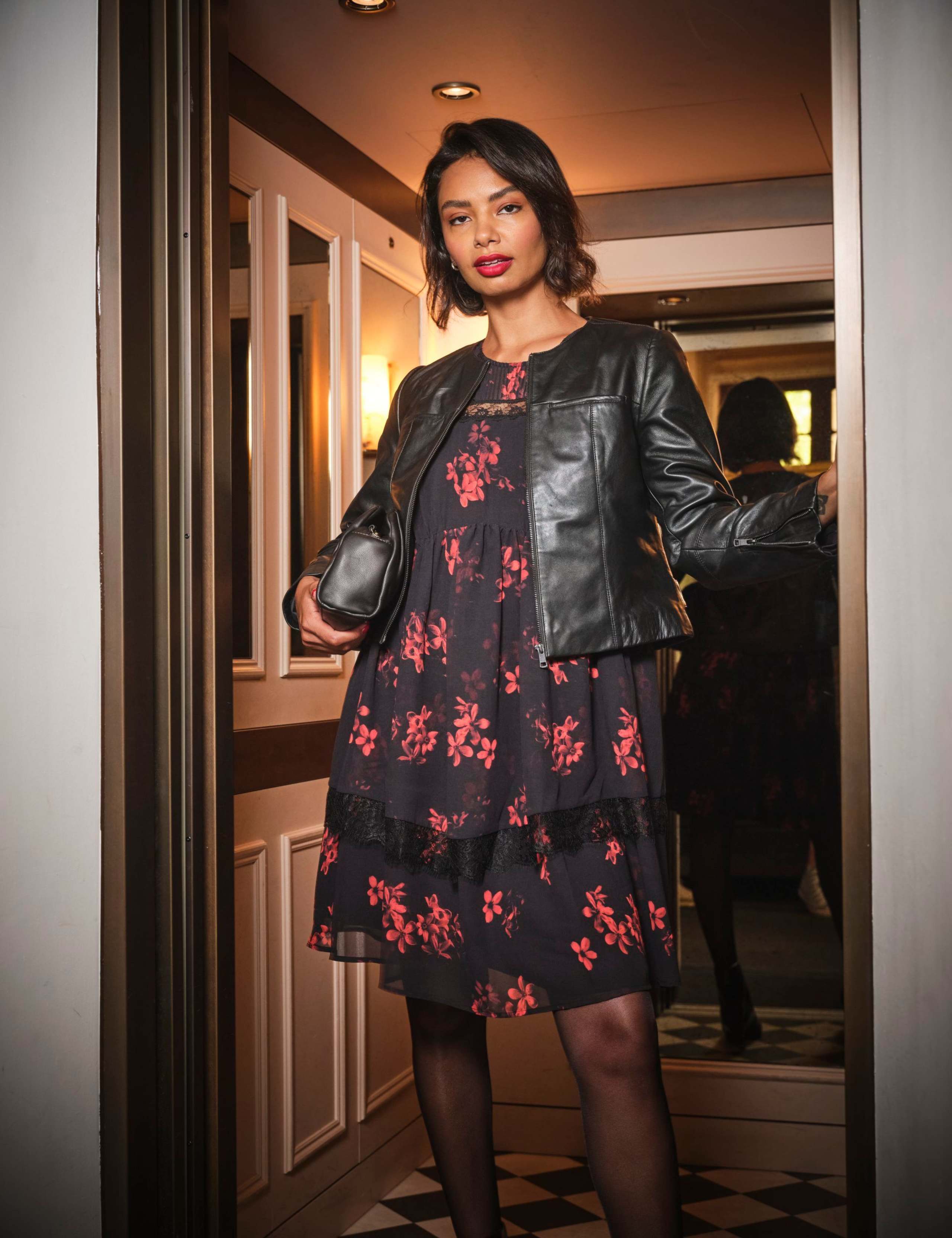 Floral Lace Insert Mini Smock Dress 5 of 8