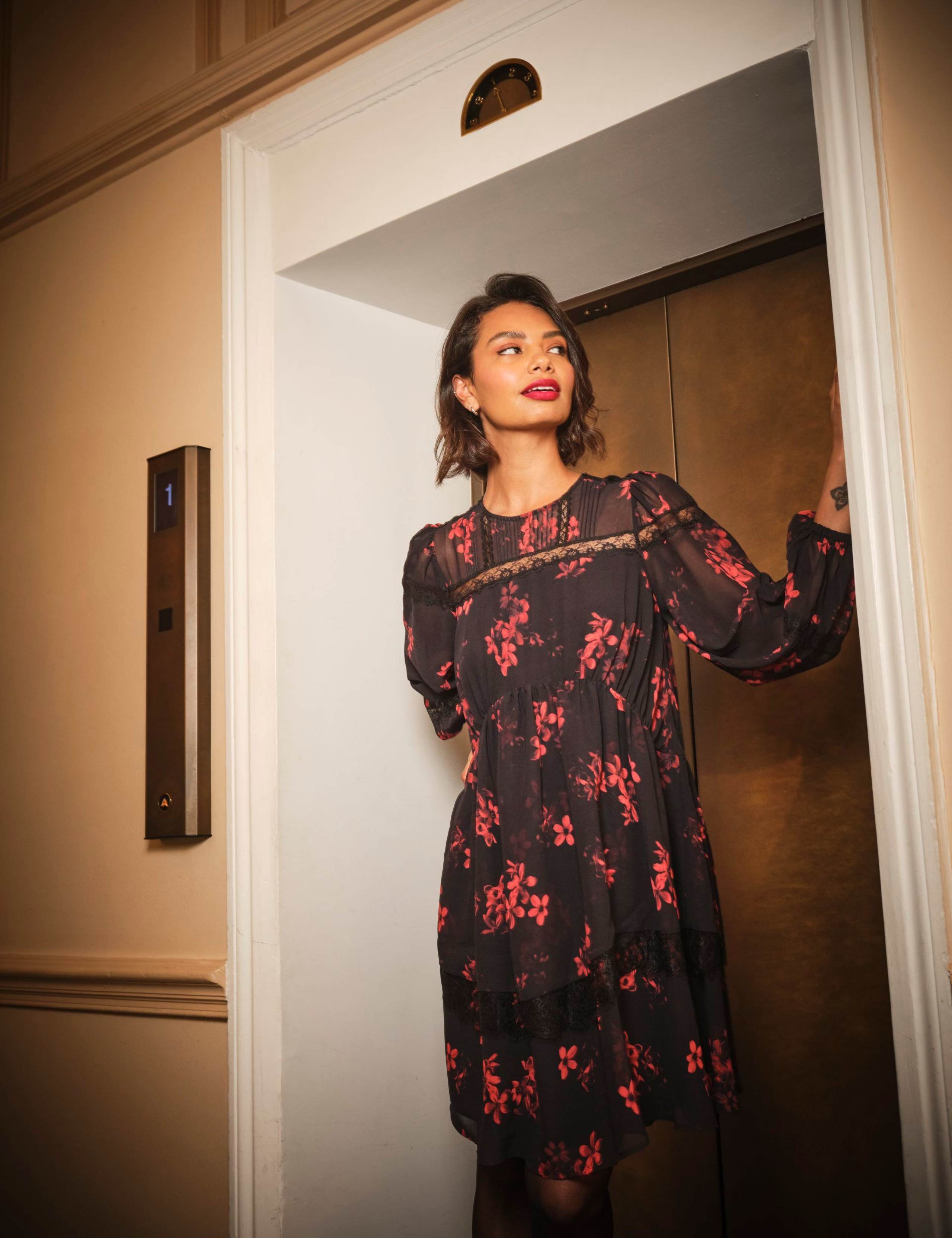 Floral Lace Insert Mini Smock Dress 7 of 8