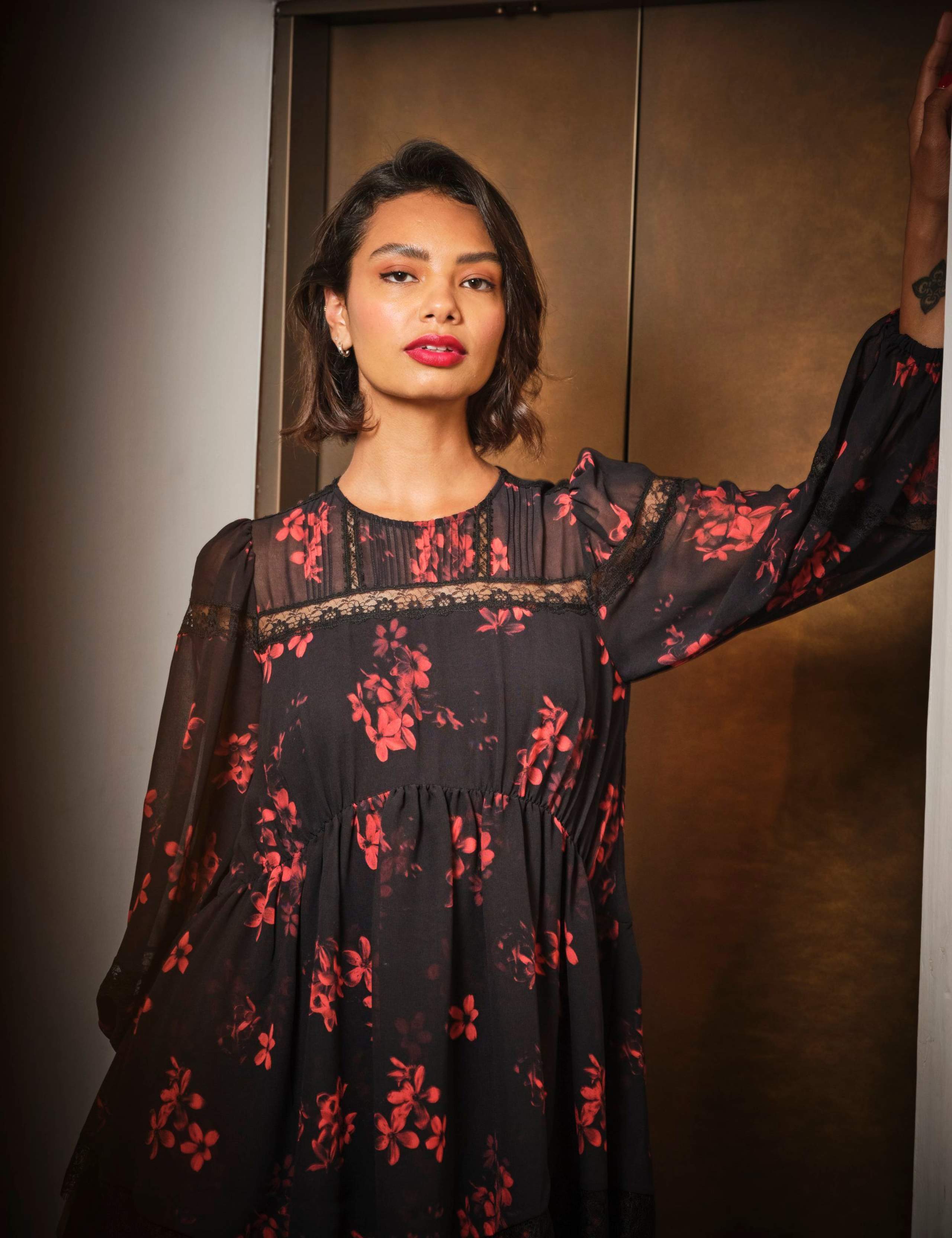 Floral Lace Insert Mini Smock Dress 8 of 8