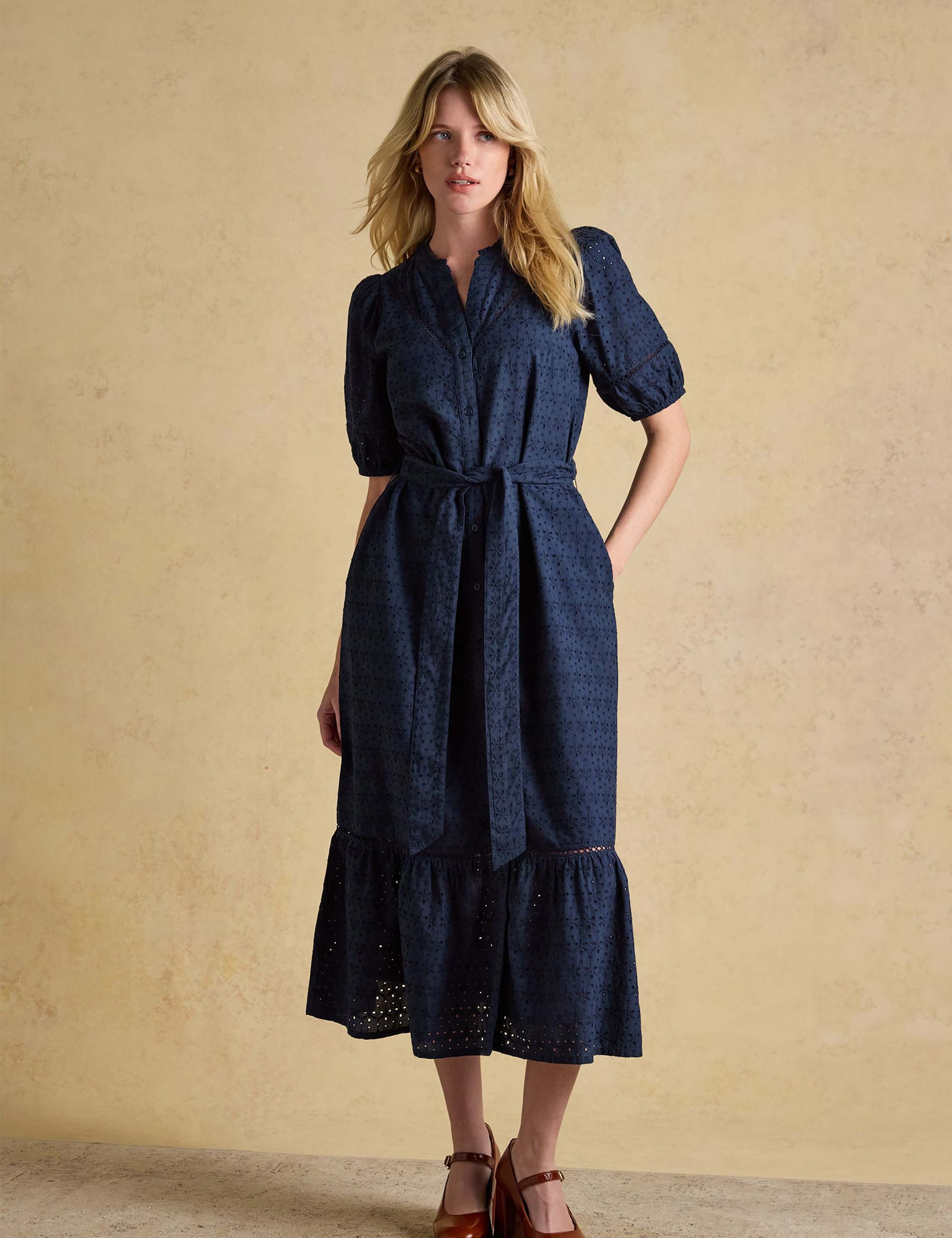 Pure Cotton Broderie Belted Midi Tiered Dress 4 of 10