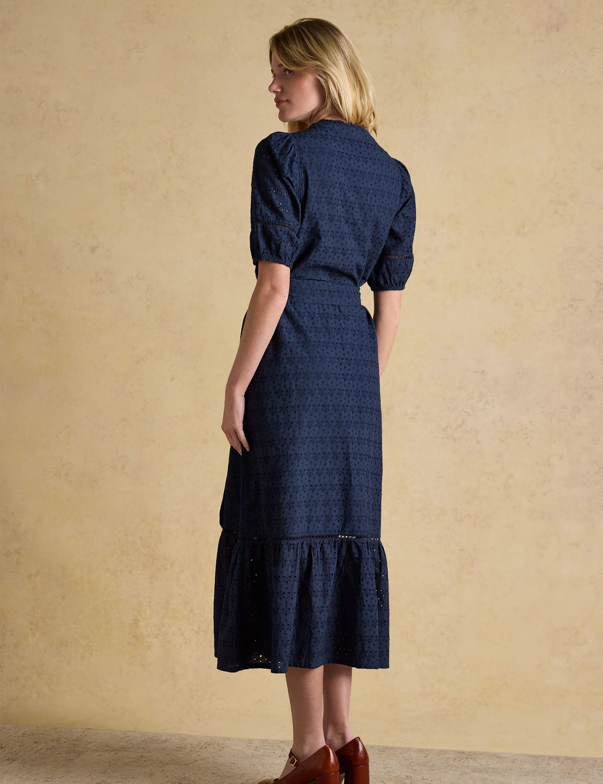 Pure Cotton Broderie Belted Midi Tiered Dress 5 of 10