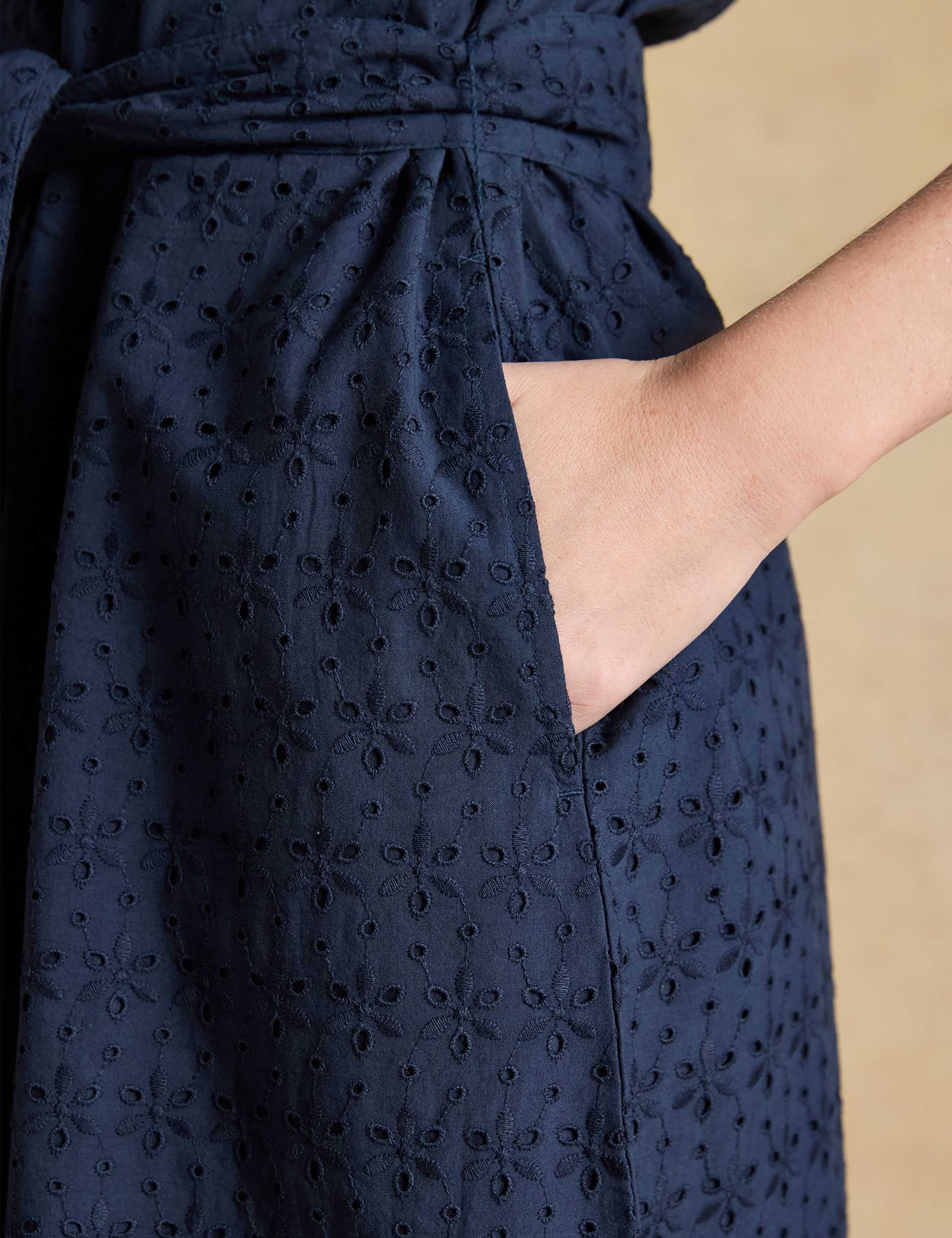 Pure Cotton Broderie Belted Midi Tiered Dress 9 of 10