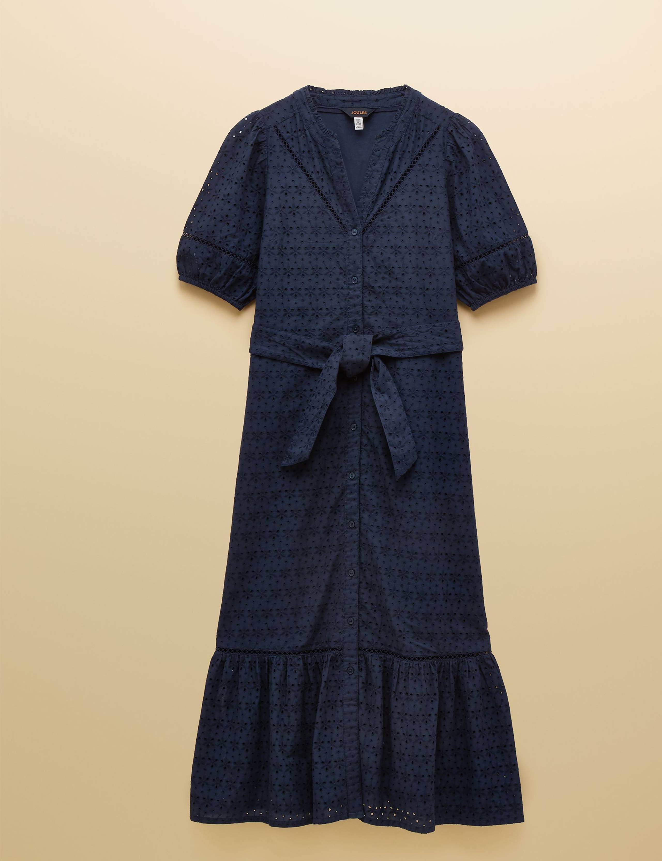 Pure Cotton Broderie Belted Midi Tiered Dress 2 of 10