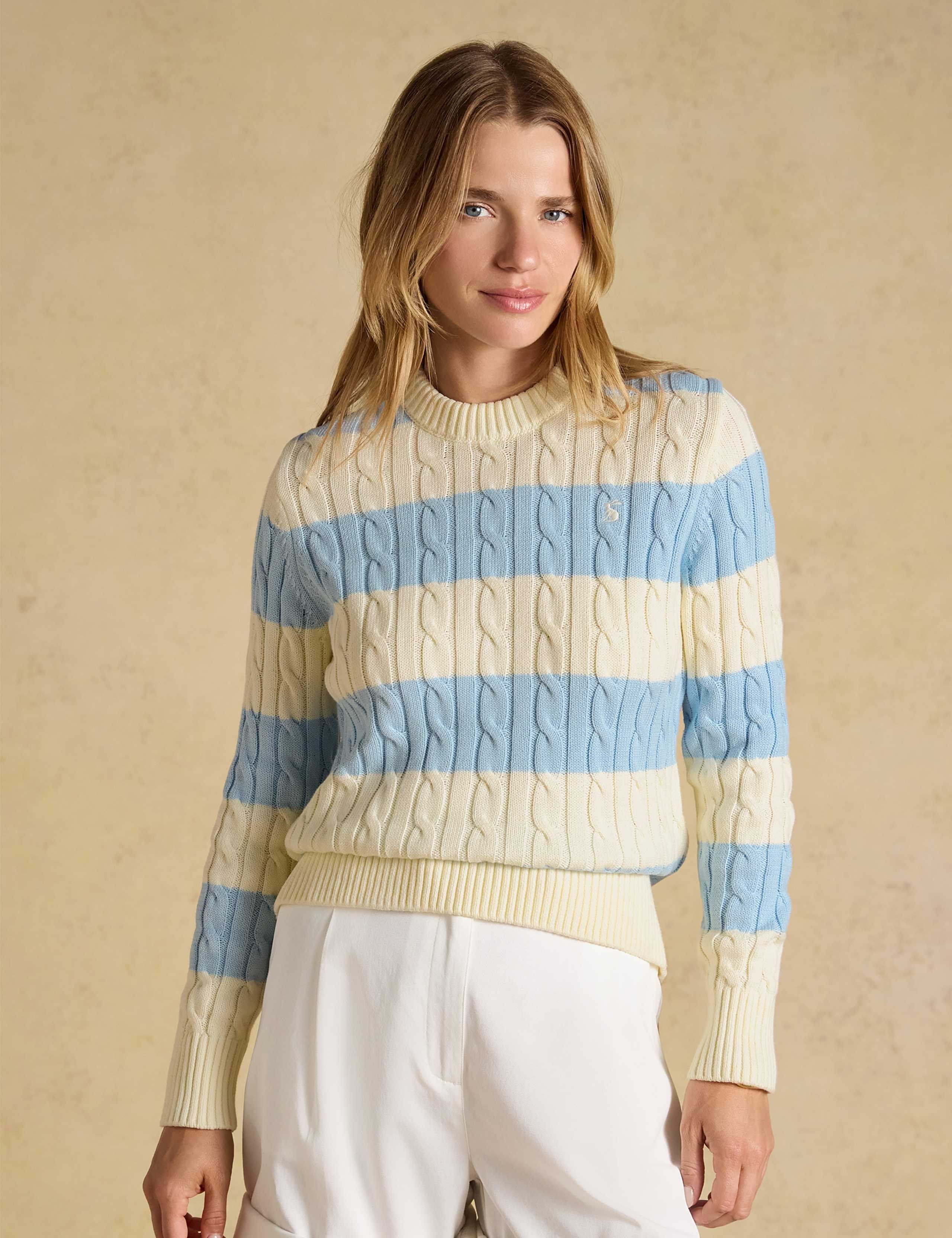 Pure Cotton Striped Cable KnitJumper 1 of 8