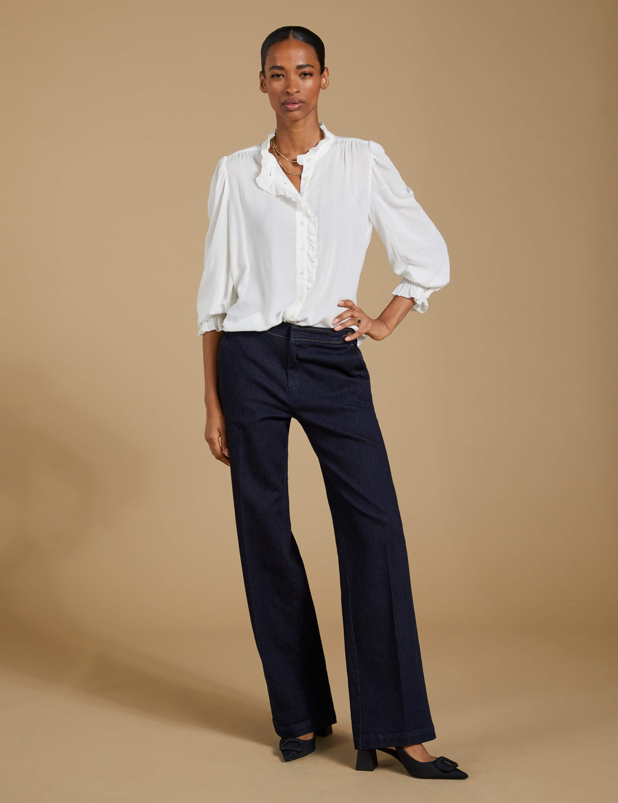 High Neck Frill Detail Button Through Blouse 3 of 8