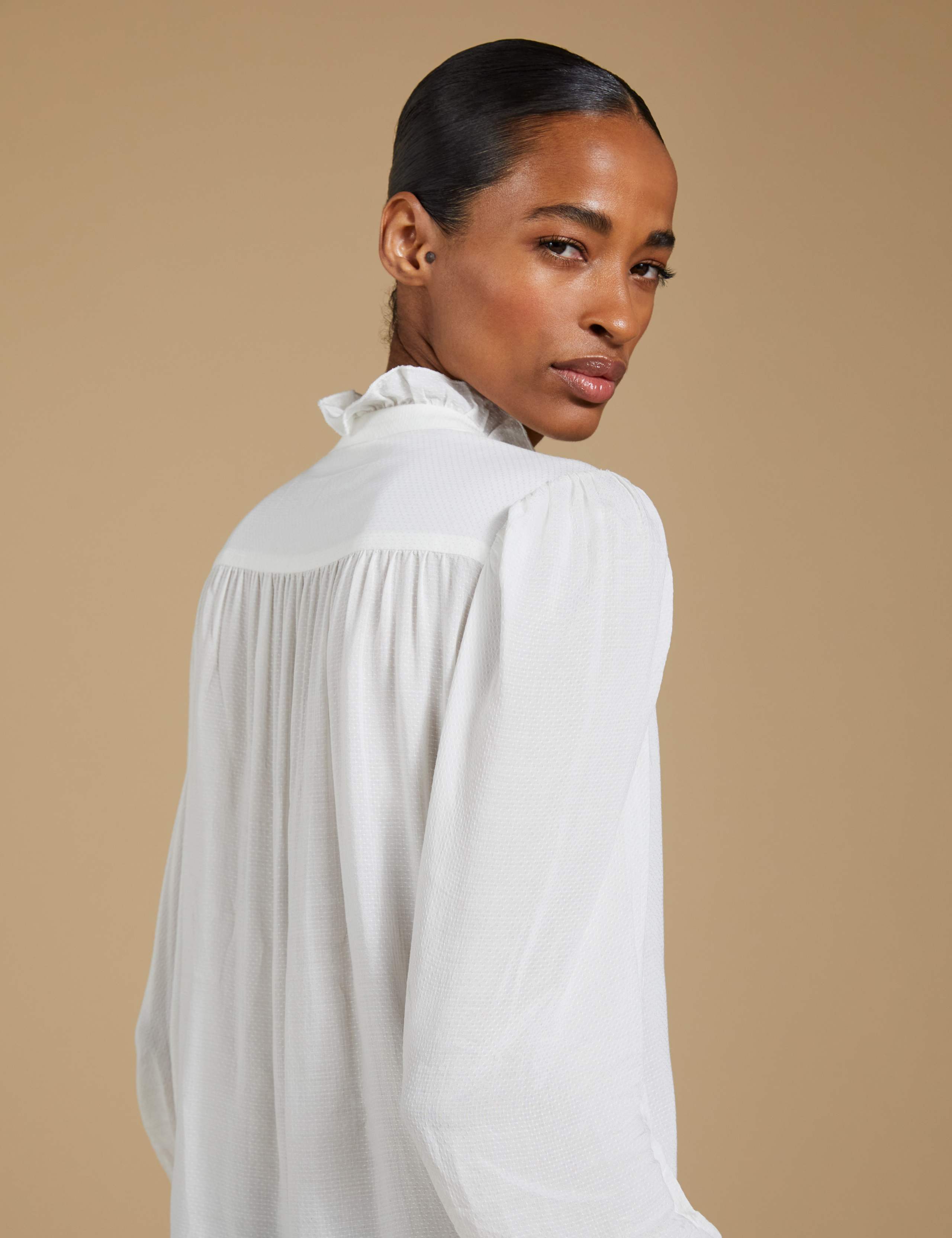 High Neck Frill Detail Button Through Blouse 5 of 8