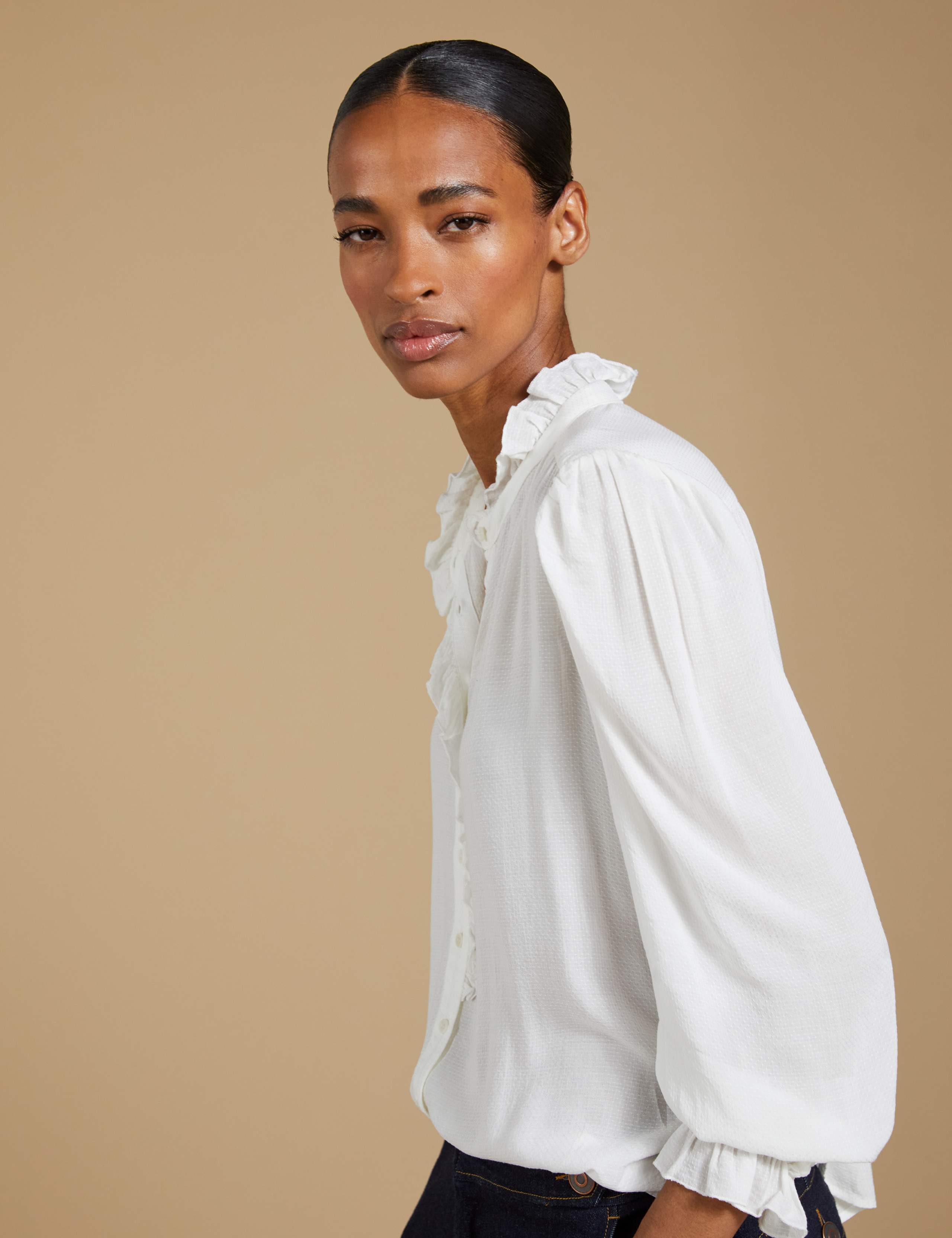 High Neck Frill Detail Button Through Blouse 6 of 8