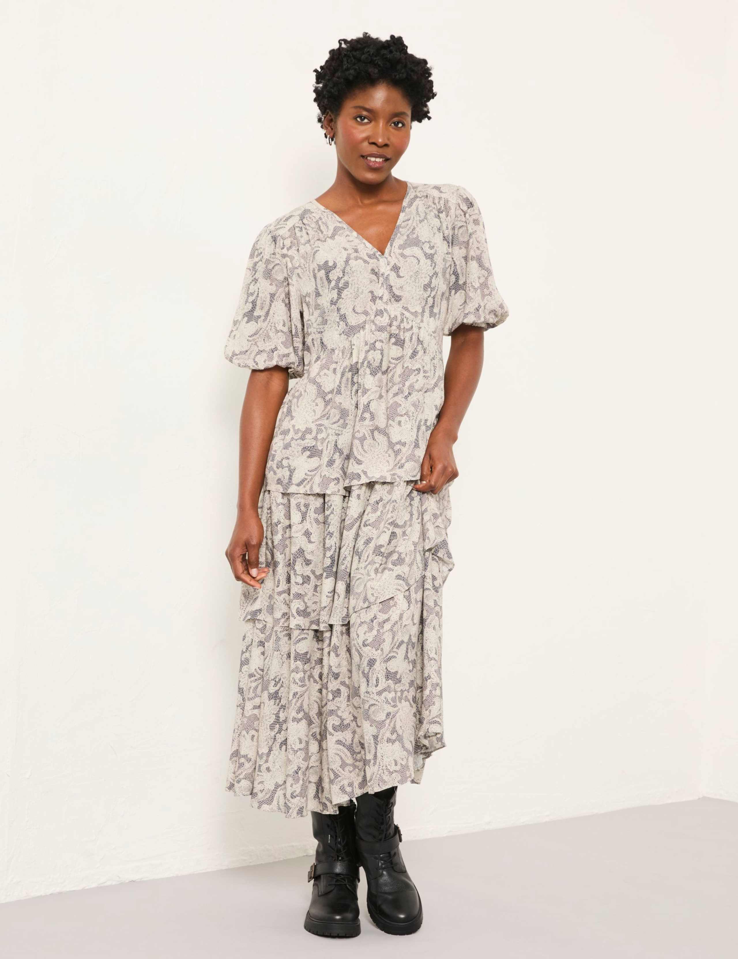 Printed V-Neck Midi Tiered Dress 1 of 6