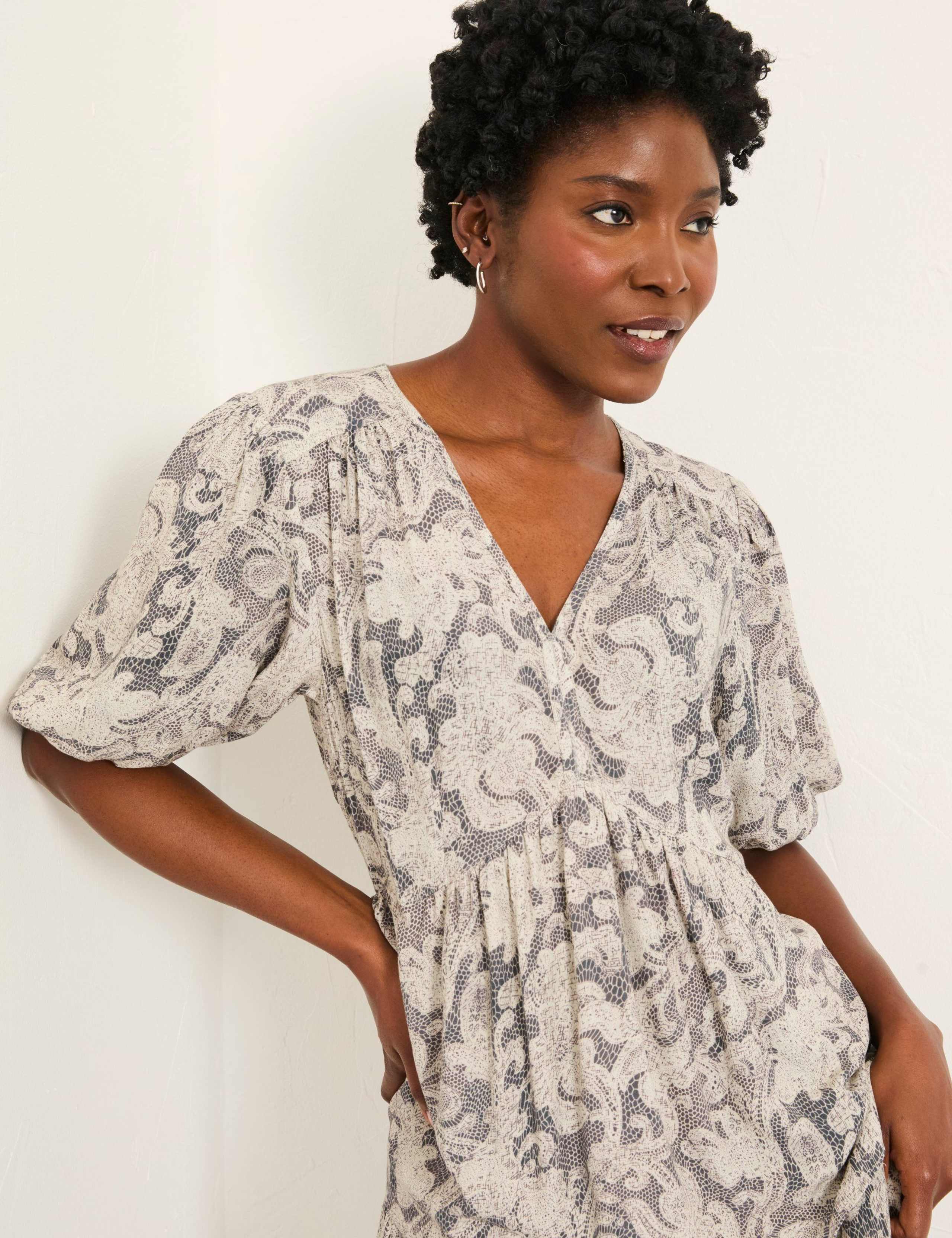 Printed V-Neck Midi Tiered Dress 4 of 6