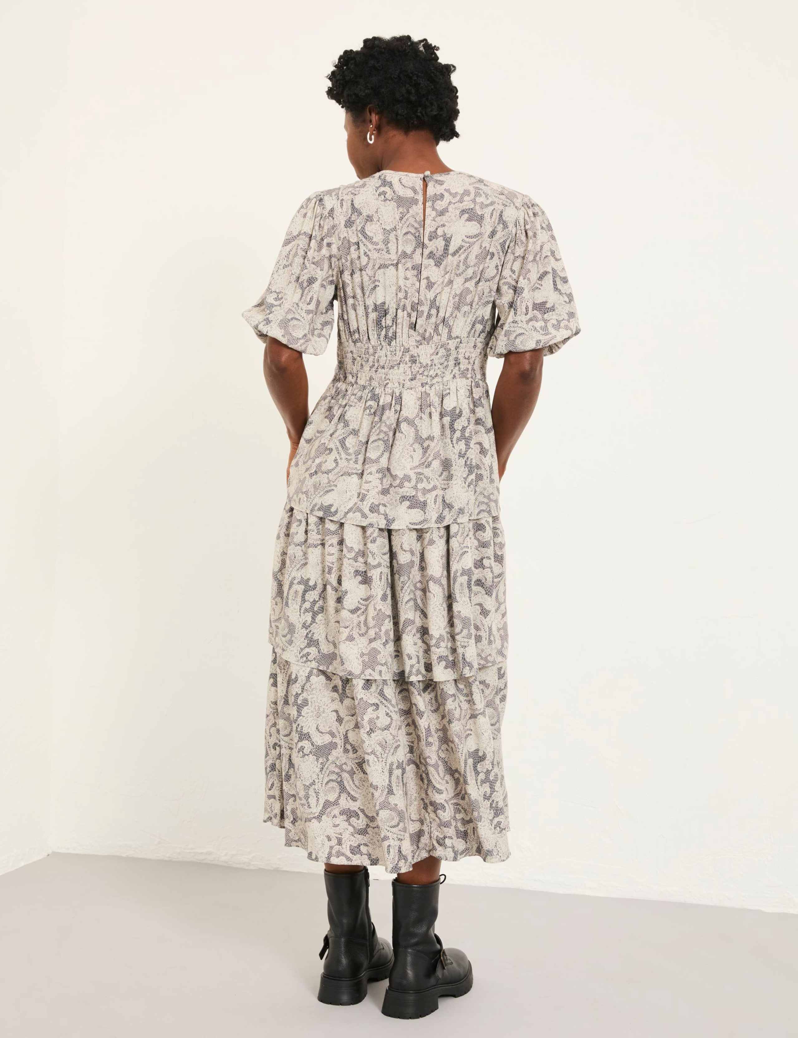 Printed V-Neck Midi Tiered Dress 5 of 6