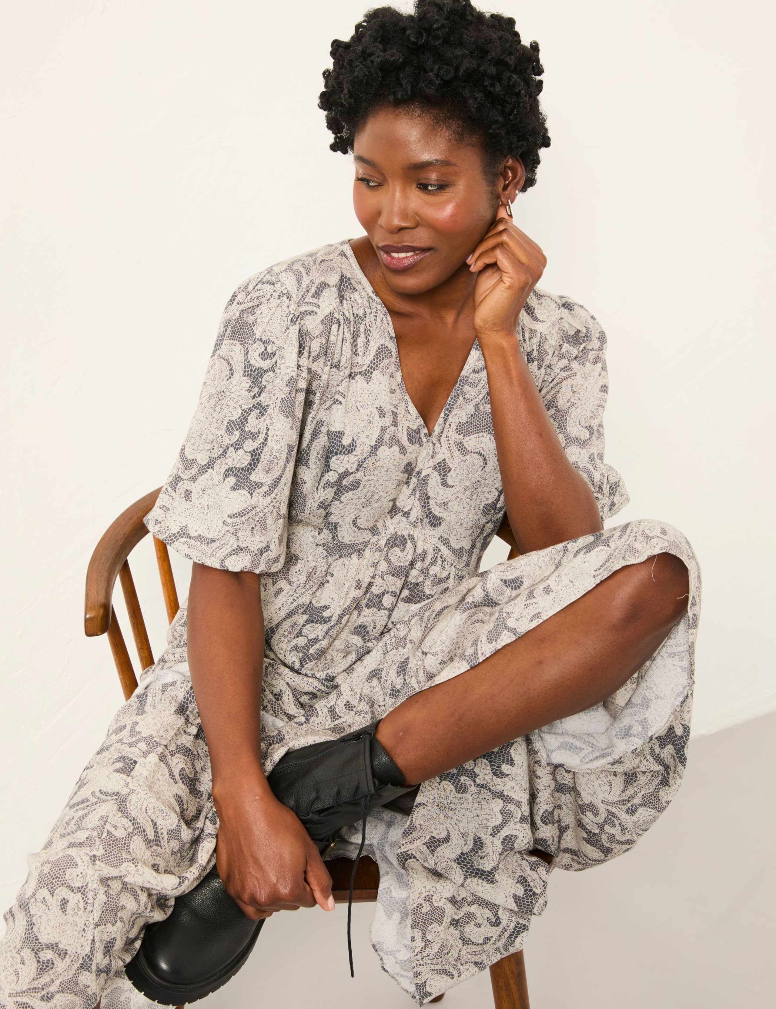 Printed V-Neck Midi Tiered Dress 6 of 6