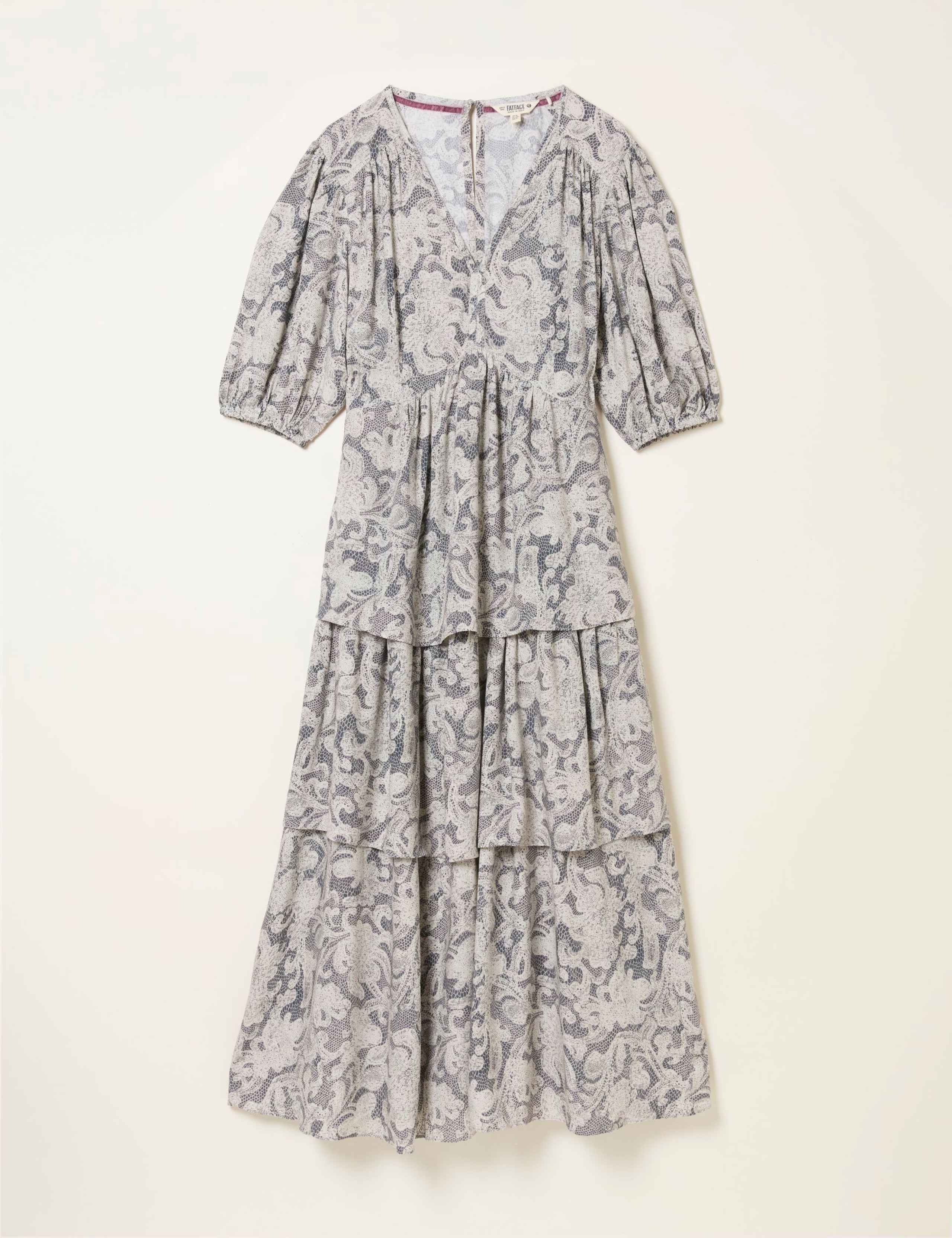 Printed V-Neck Midi Tiered Dress 2 of 6