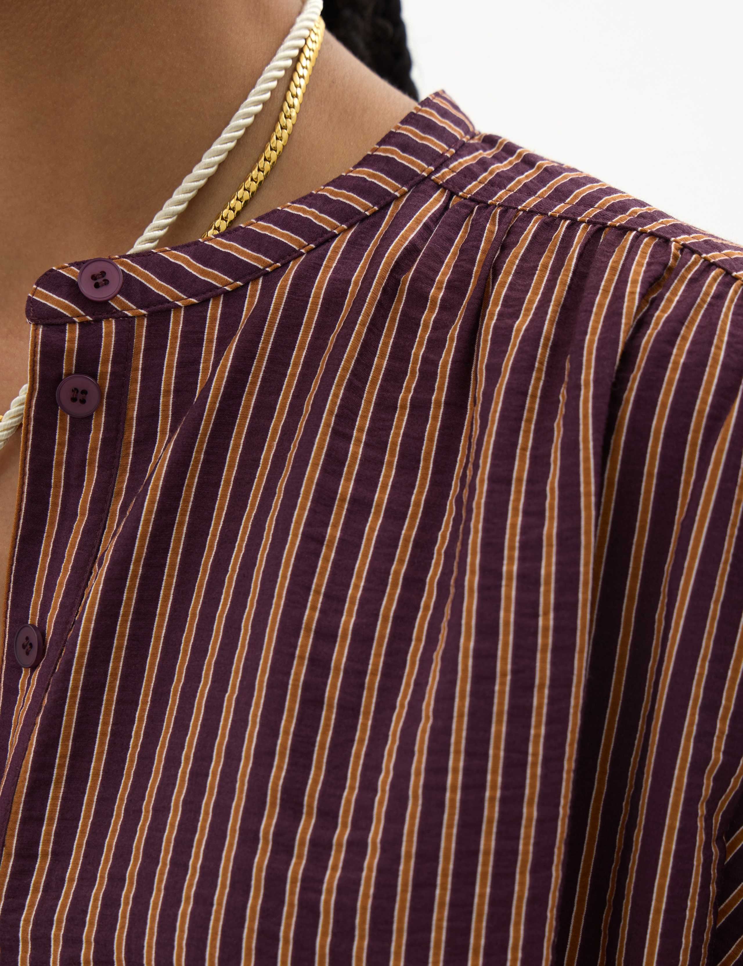 Striped Crew Neck Button Front Blouse 4 of 6