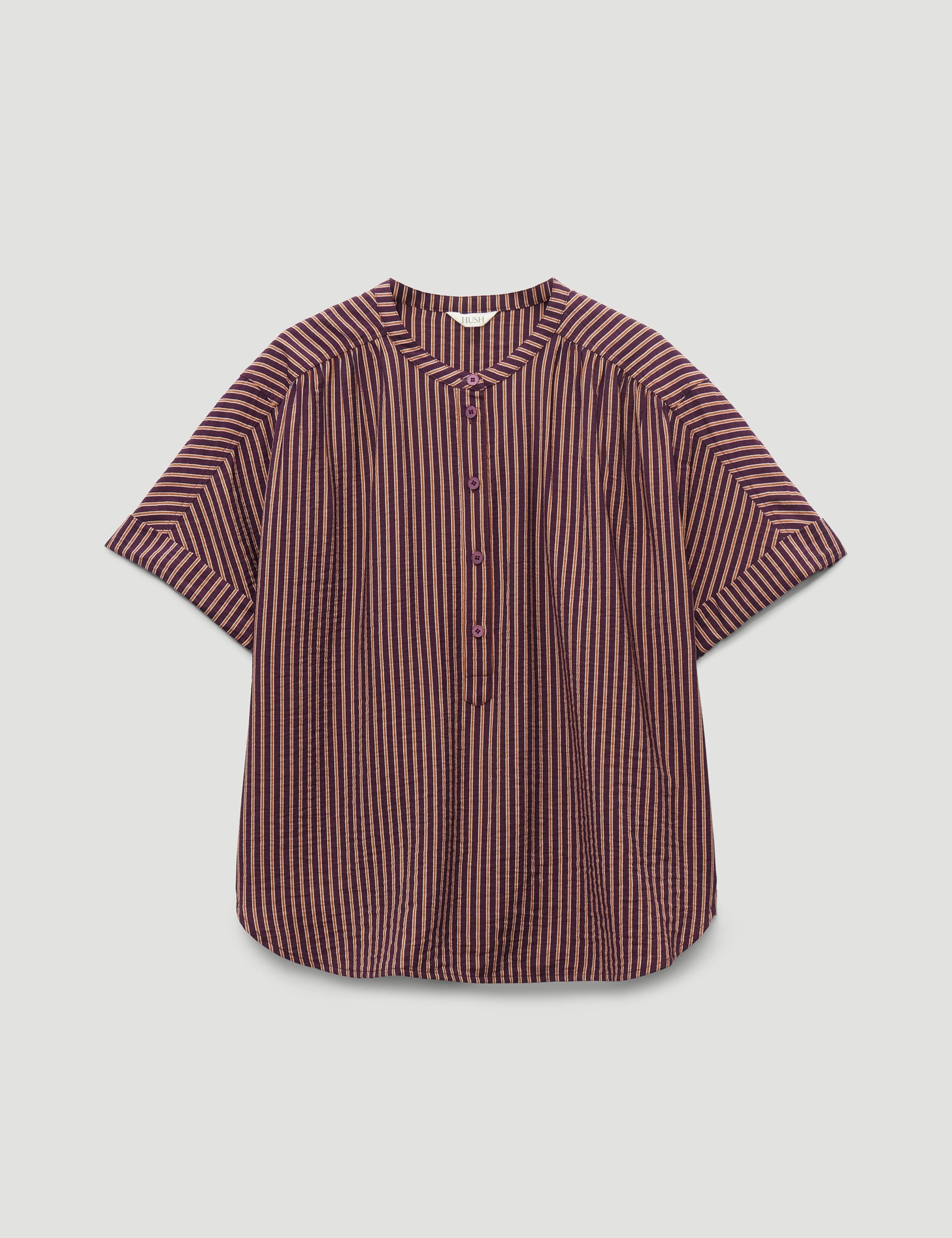 Striped Crew Neck Button Front Blouse 2 of 6