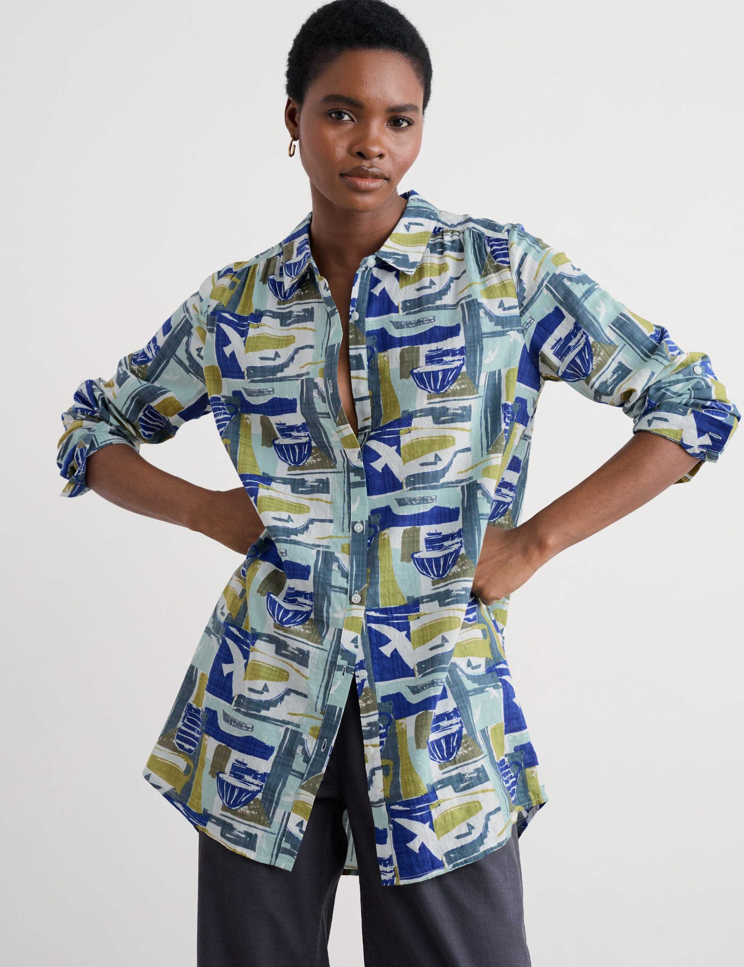 Cotton Rich Printed Collared Shirt 1 of 5