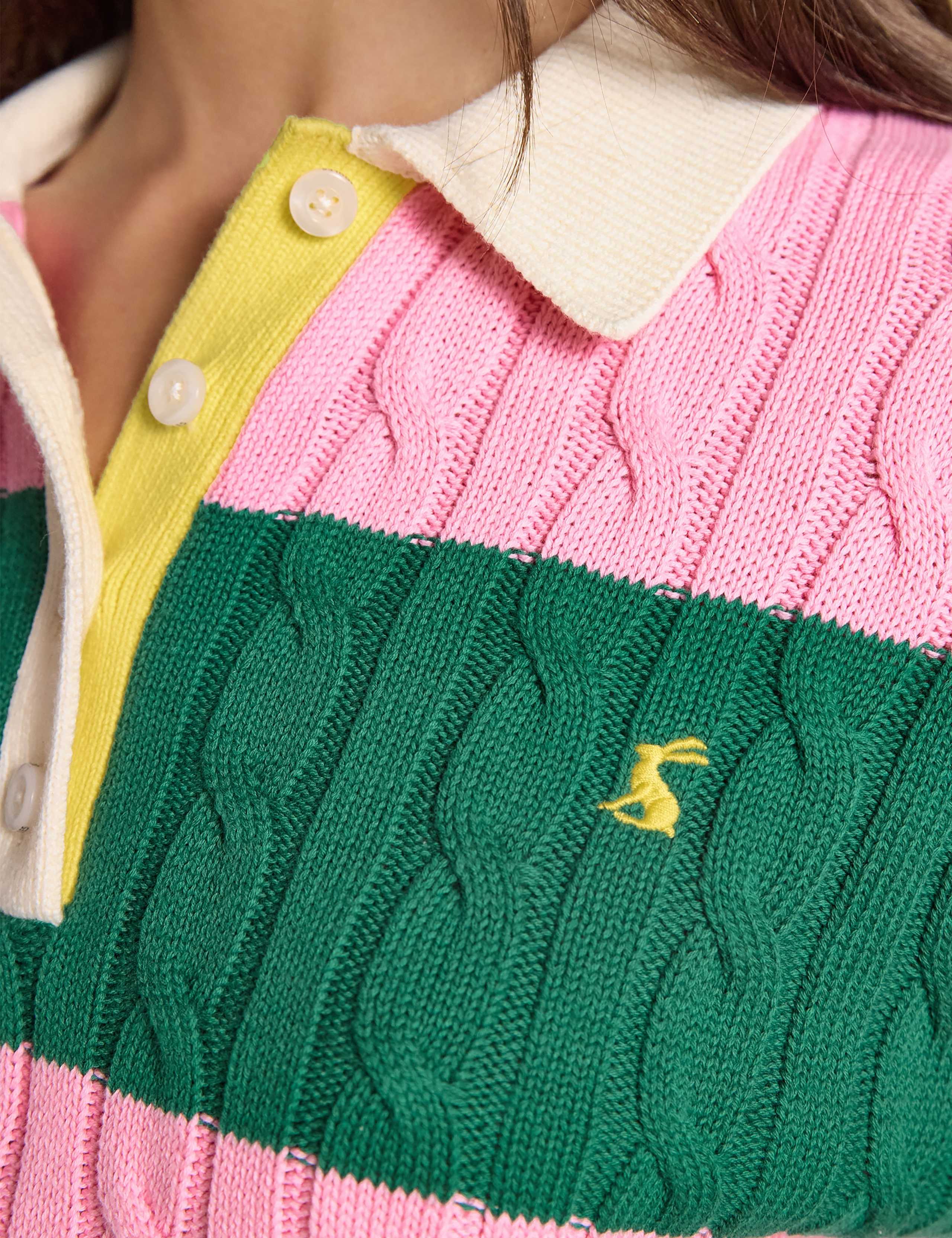 Pure Cotton Striped Cable Knit Rugby Jumper 5 of 8