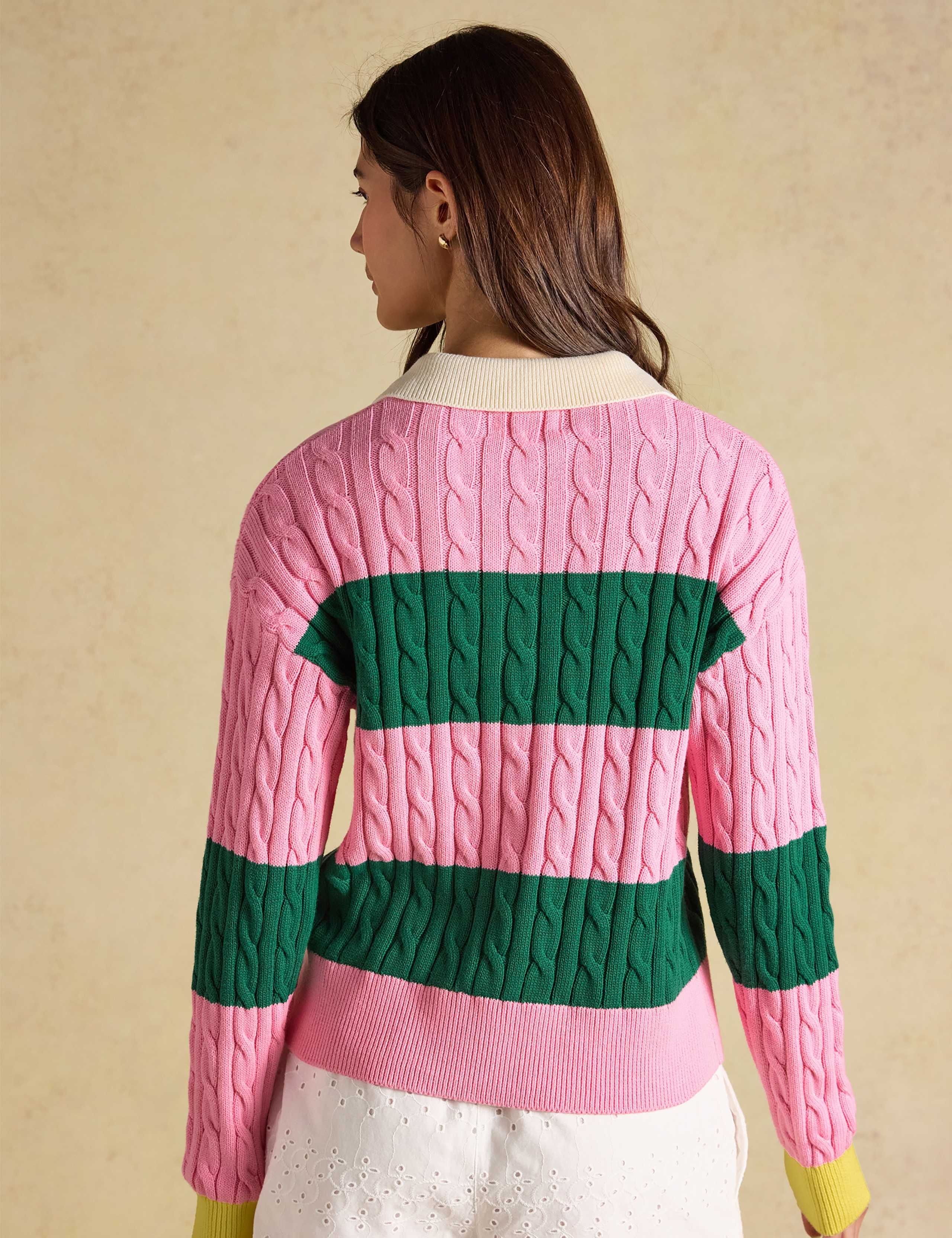 Pure Cotton Striped Cable Knit Rugby Jumper 6 of 8