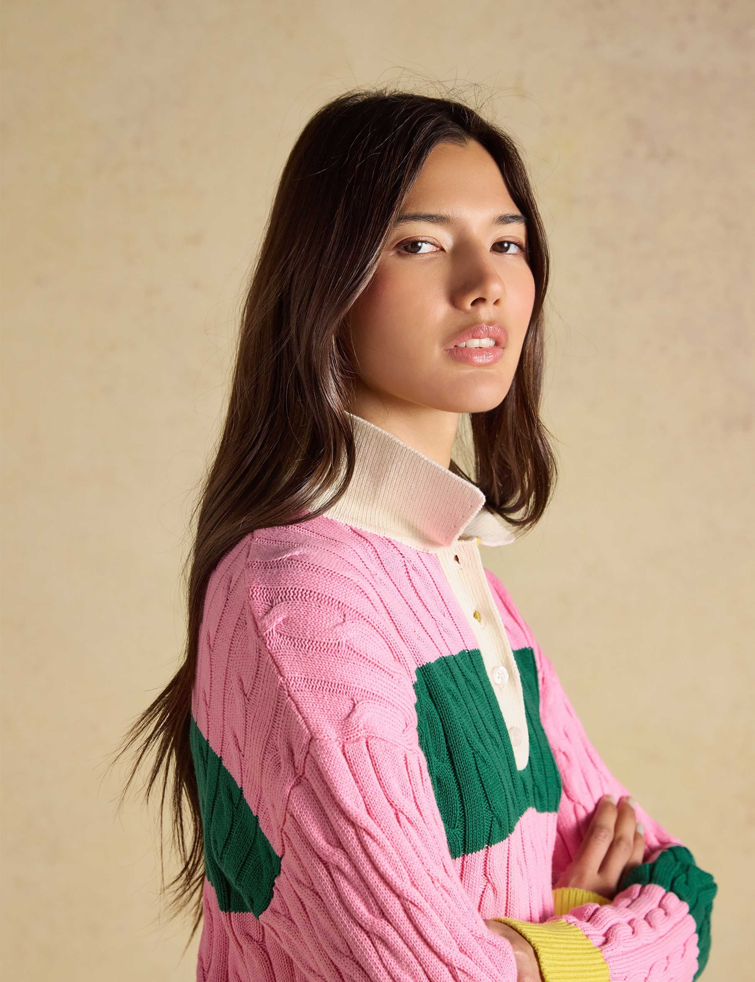Pure Cotton Striped Cable Knit Rugby Jumper 7 of 8