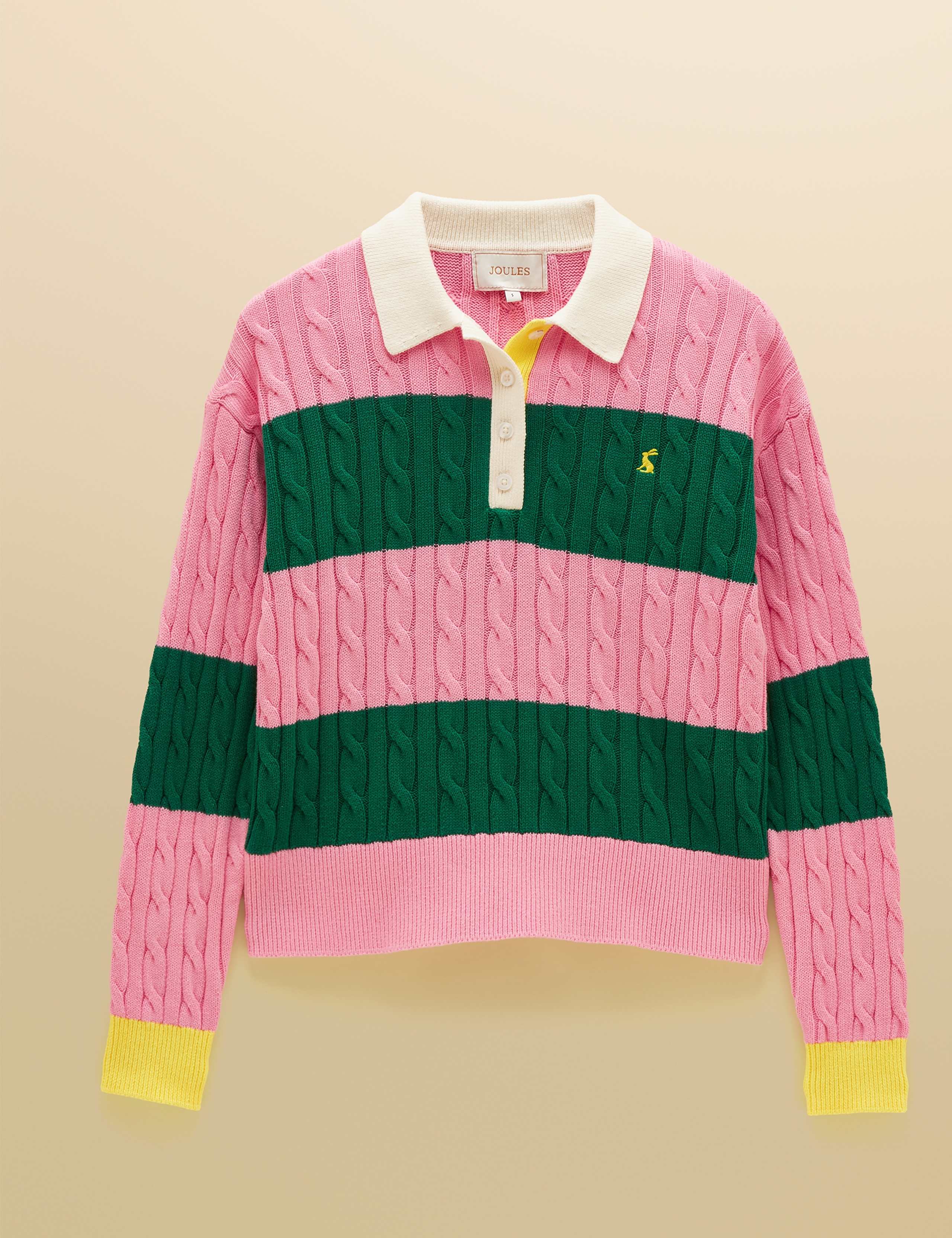 Pure Cotton Striped Cable Knit Rugby Jumper 2 of 8