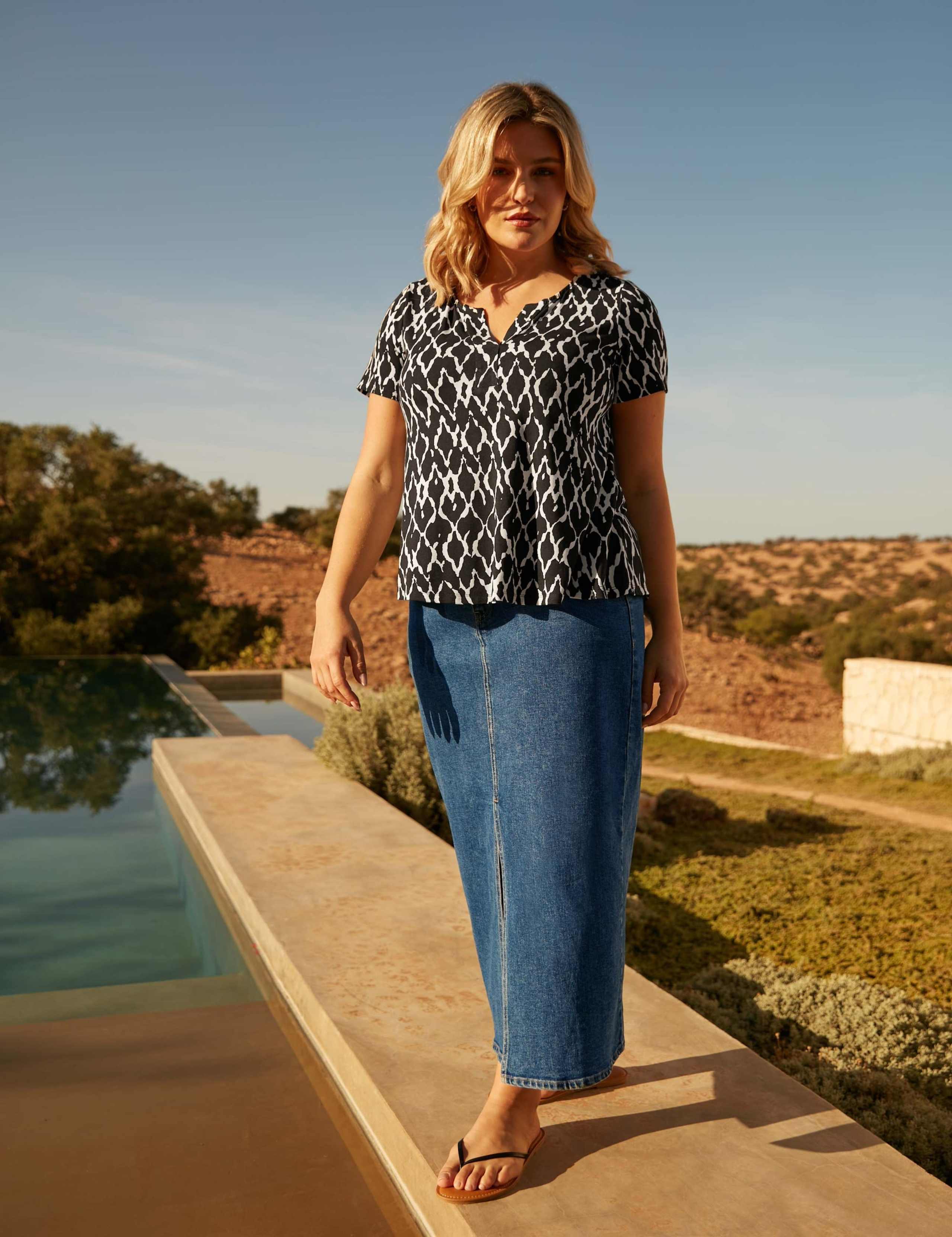 Jersey Ikat Print Notch Neck Top 3 of 8