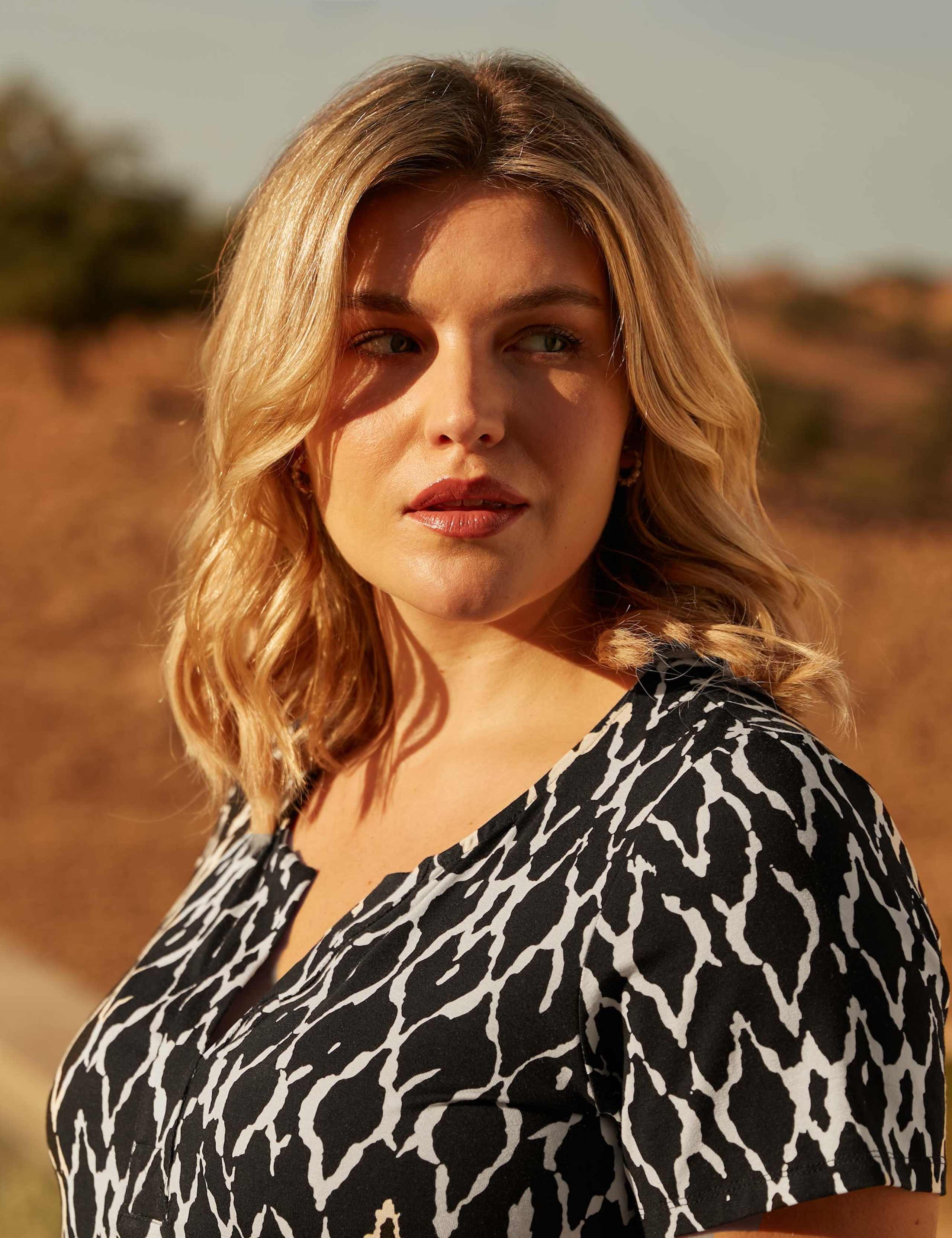 Jersey Ikat Print Notch Neck Top 4 of 8