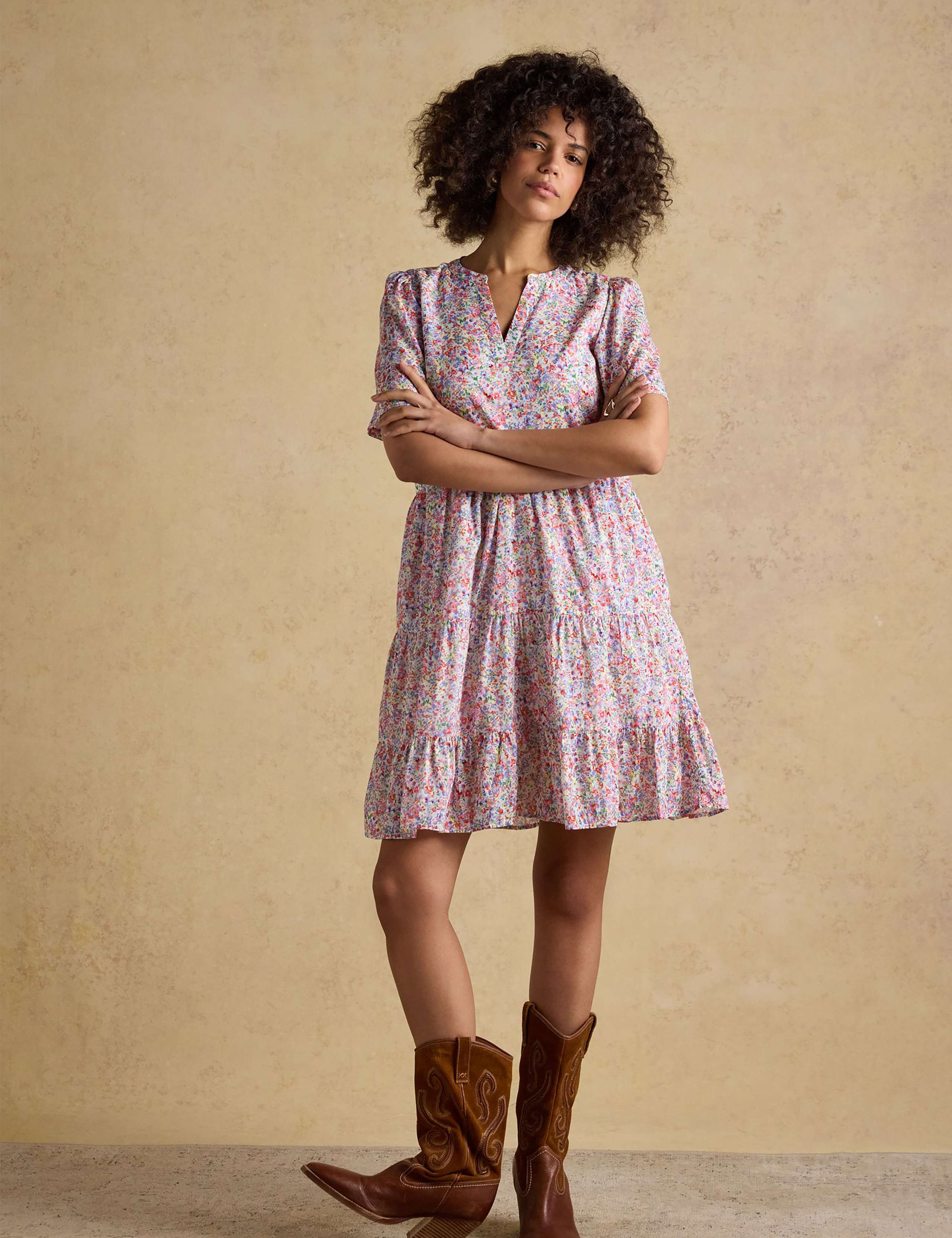 Pure Cotton Ditsy Floral Tiered Dress 3 of 10