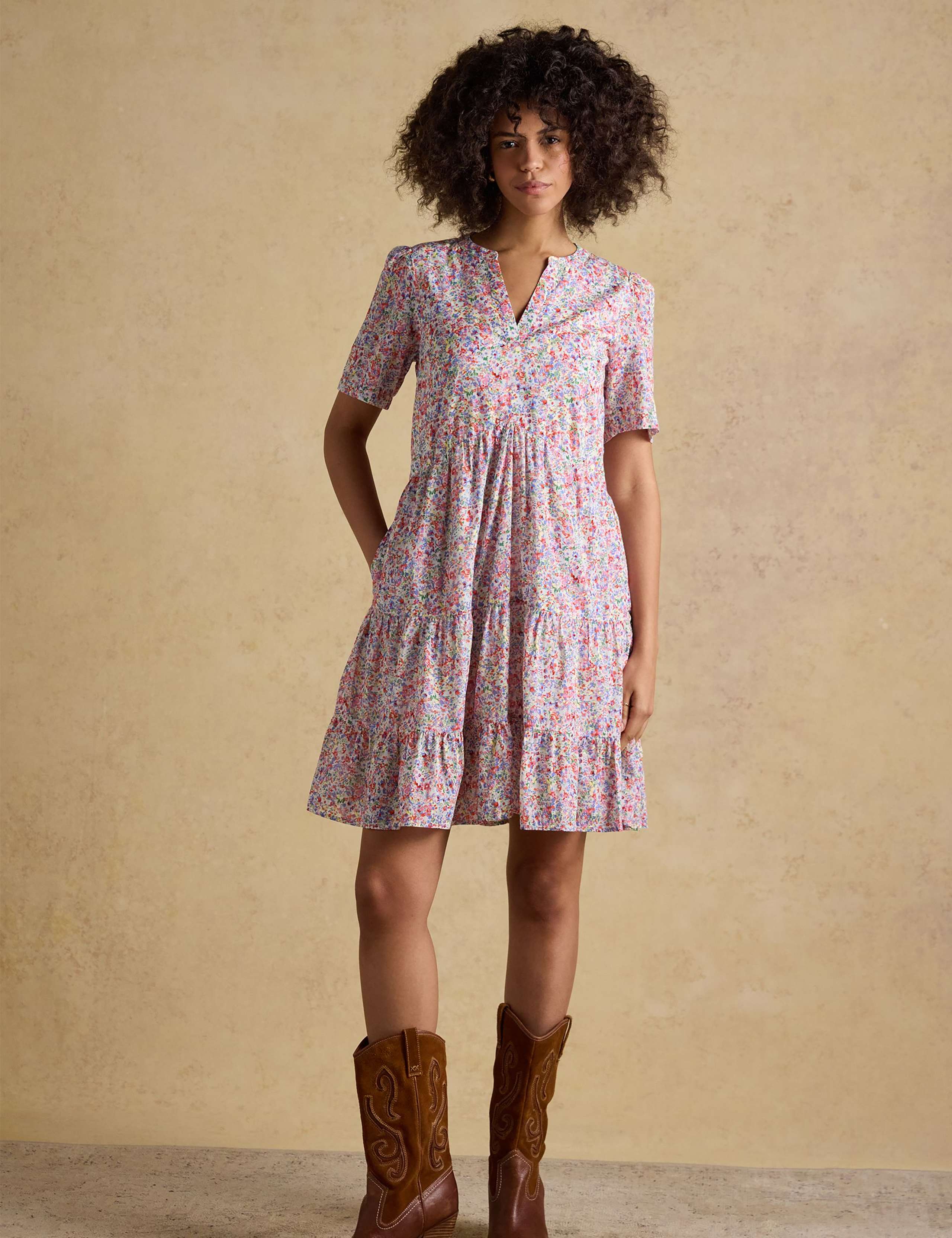 Pure Cotton Ditsy Floral Tiered Dress 5 of 10