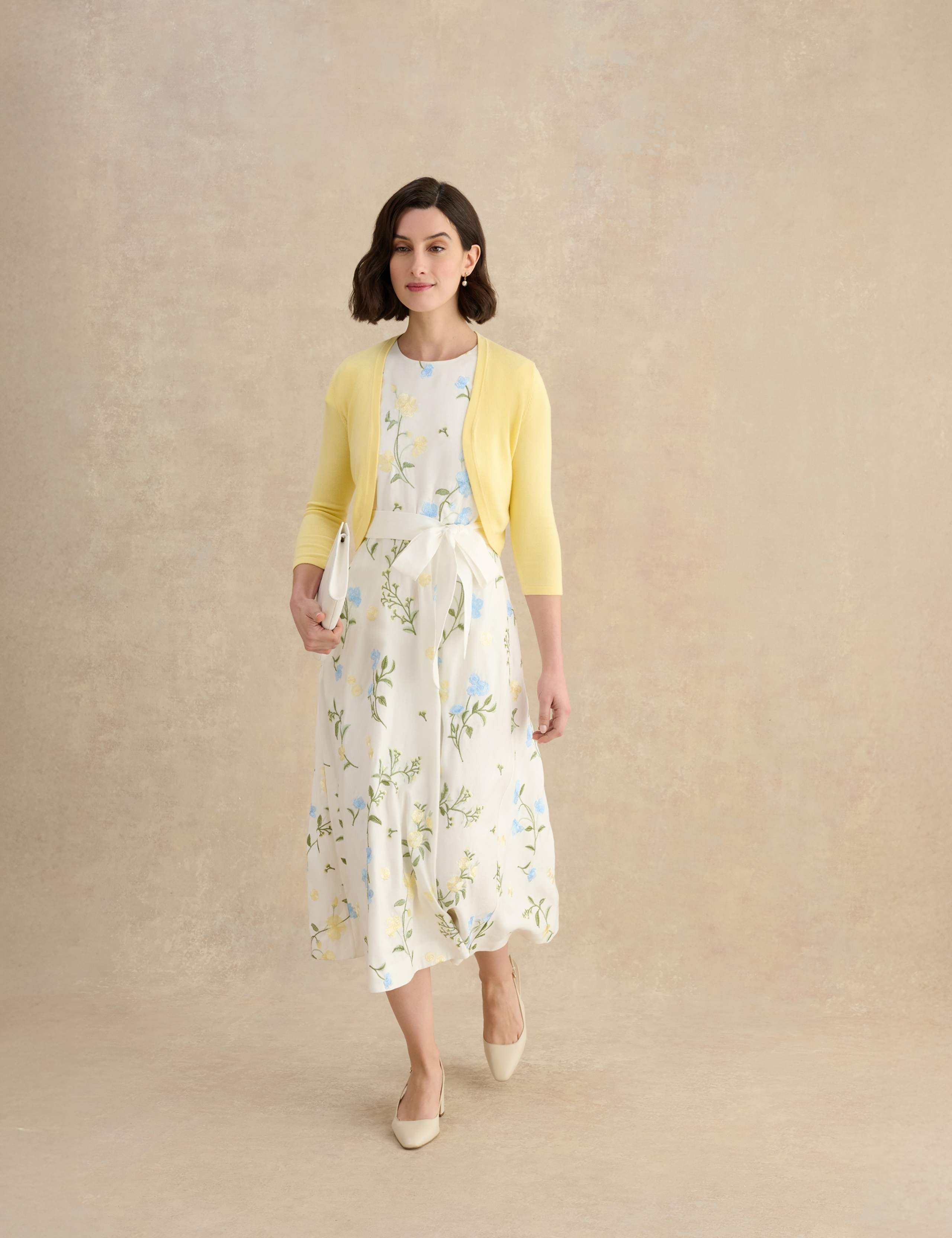 Linen Rich Floral Midi Waisted Dress 3 of 6
