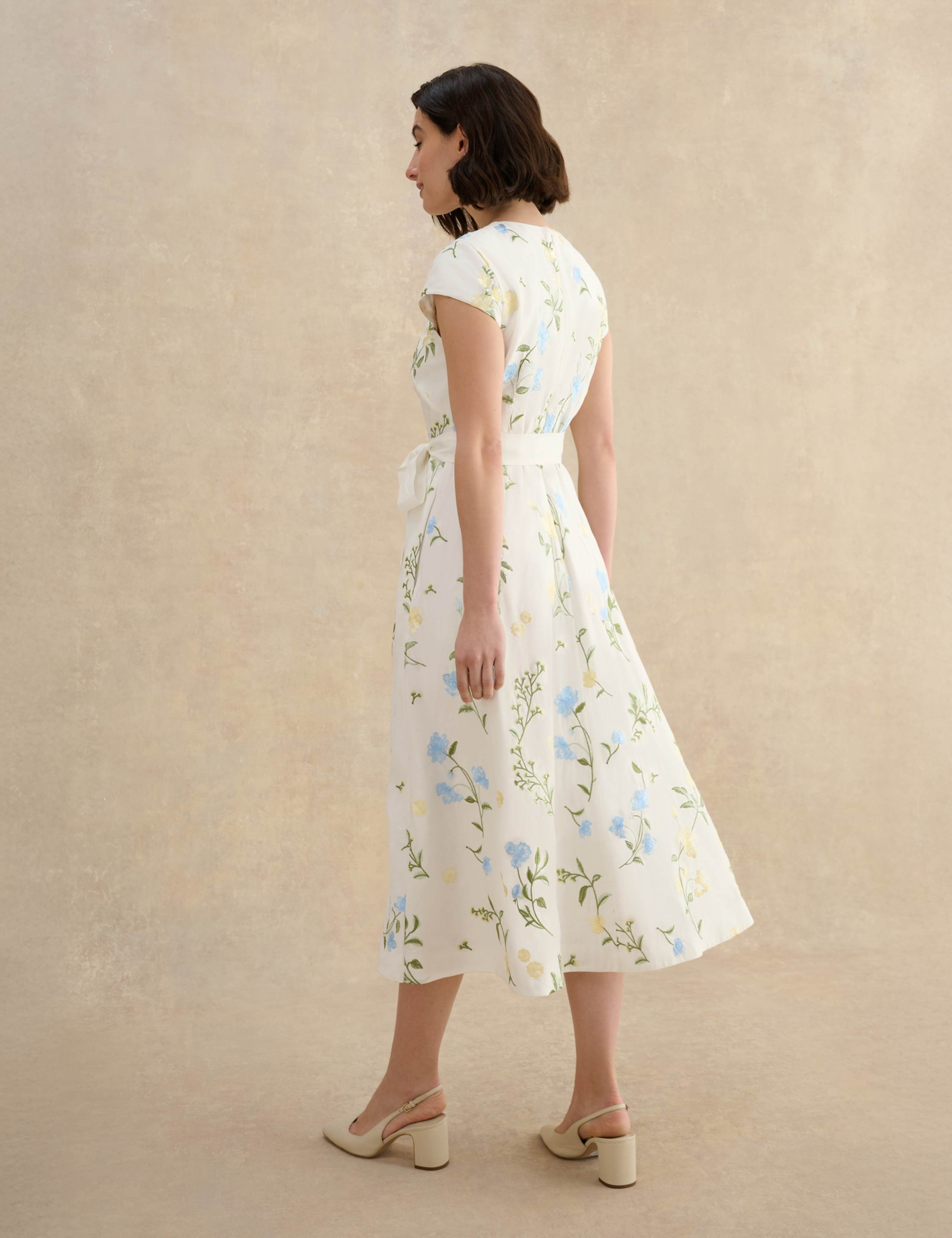 Linen Rich Floral Midi Waisted Dress 4 of 6