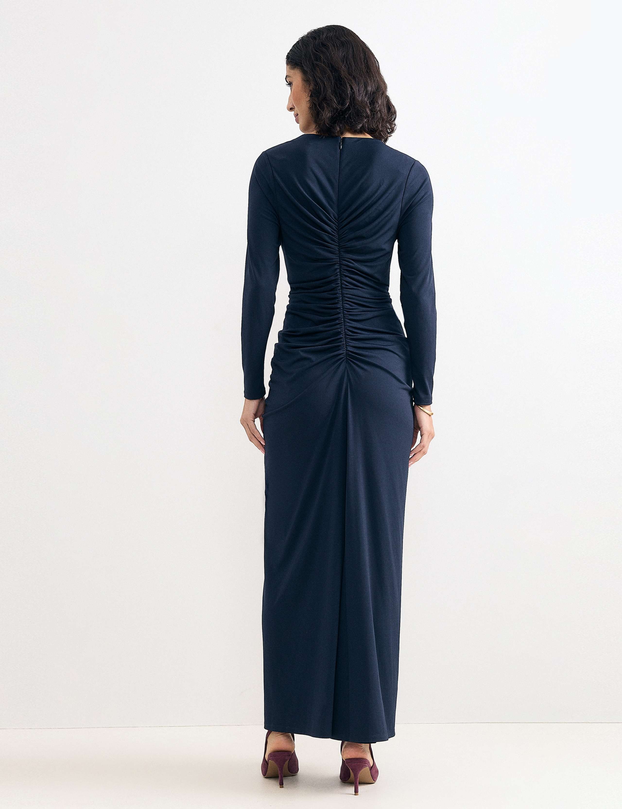 V Neck Ruched Zip Up Maxi Dress 5 of 7