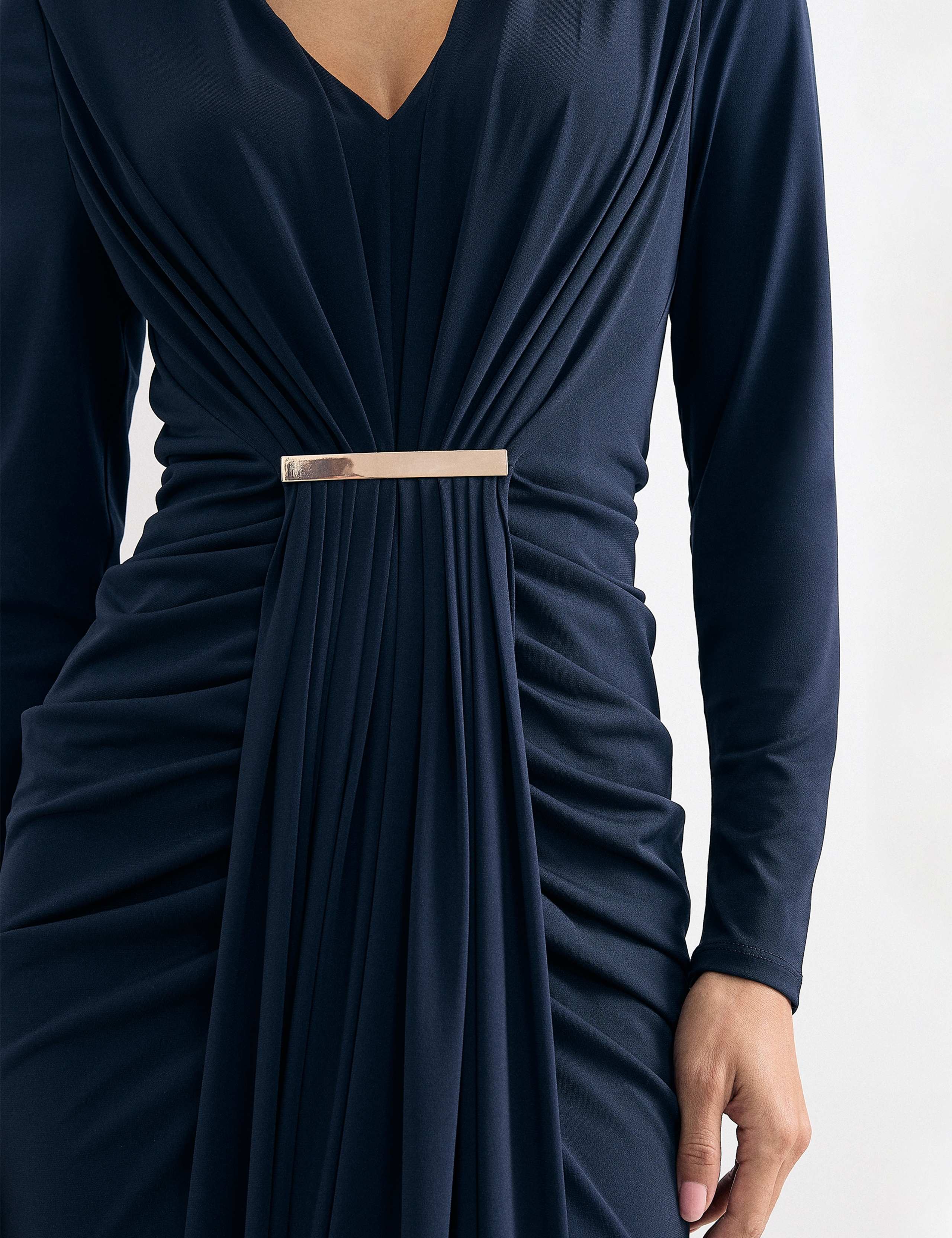 V Neck Ruched Zip Up Maxi Dress 6 of 7