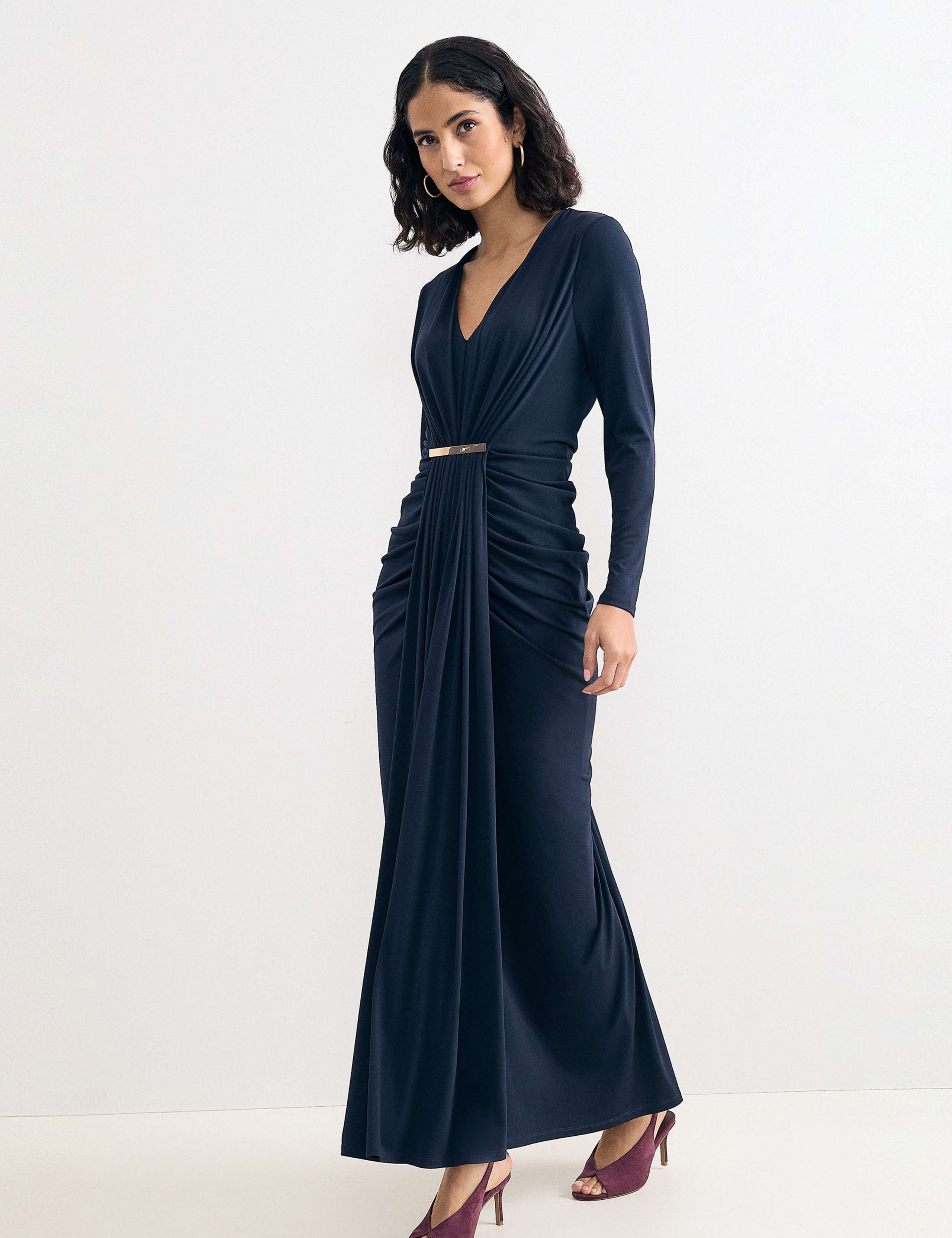 V Neck Ruched Zip Up Maxi Dress 7 of 7