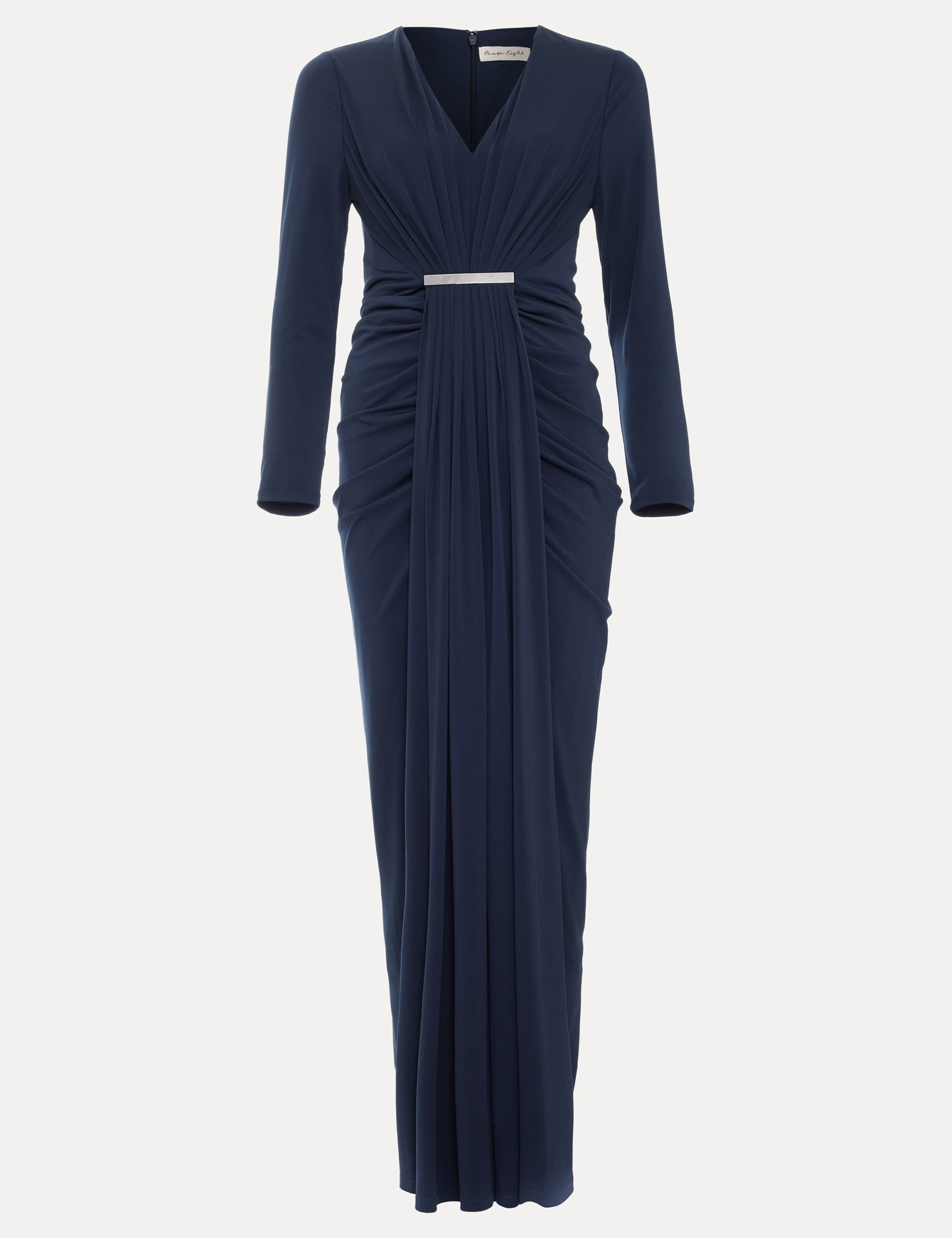 V Neck Ruched Zip Up Maxi Dress 2 of 7