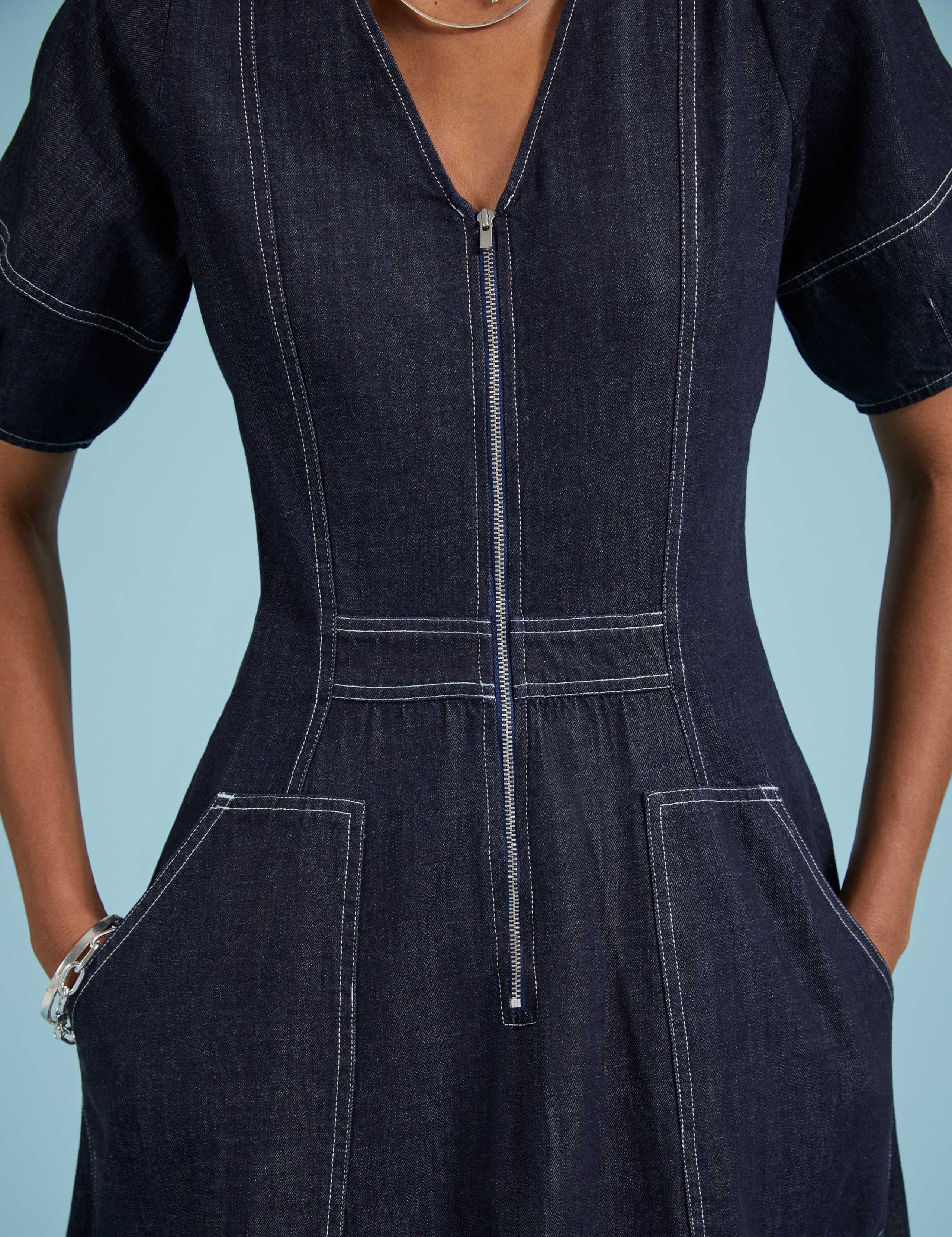 Denim V-Neck Midi Skater Dress 4 of 4