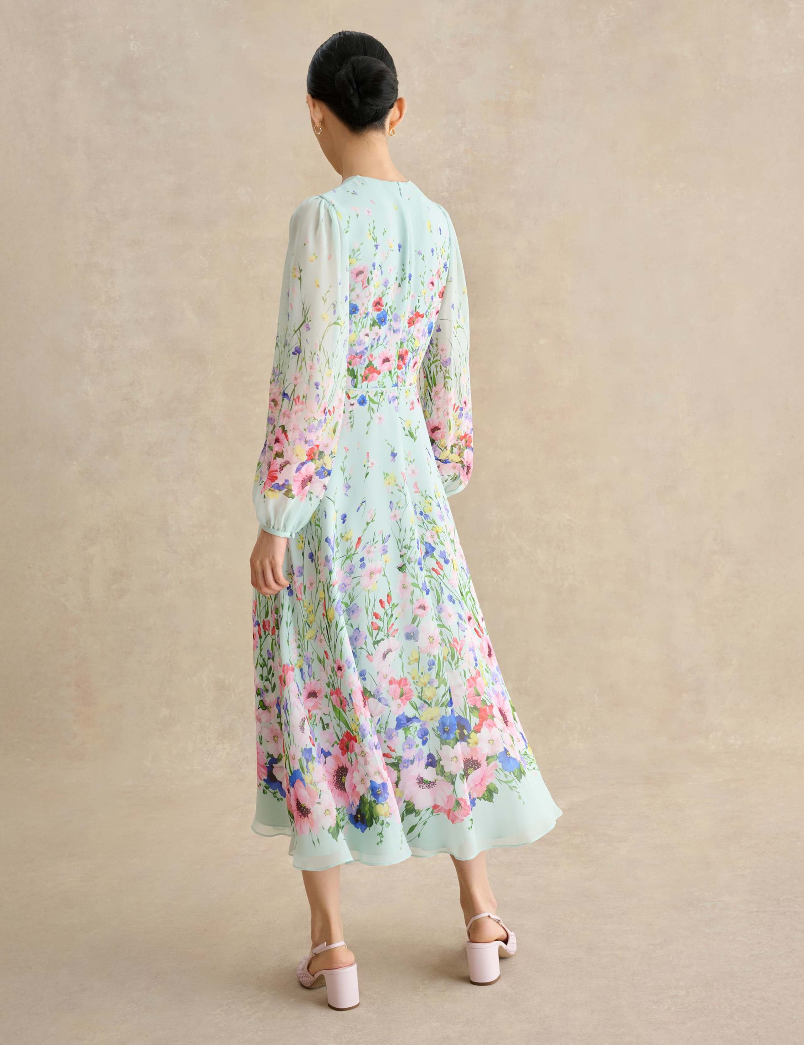 Pure Silk Floral Midi Waisted Dress 4 of 5