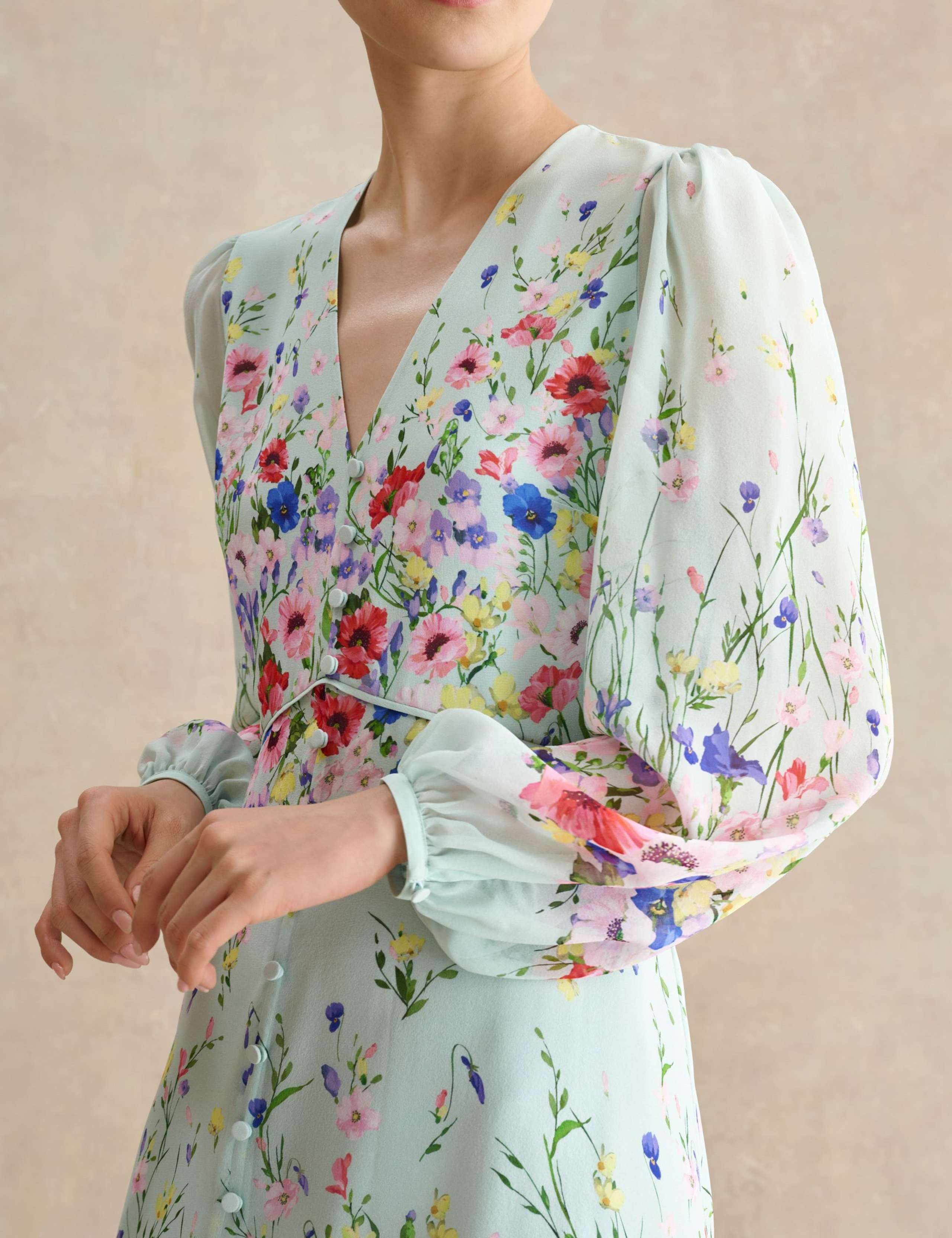 Pure Silk Floral Midi Waisted Dress 5 of 5
