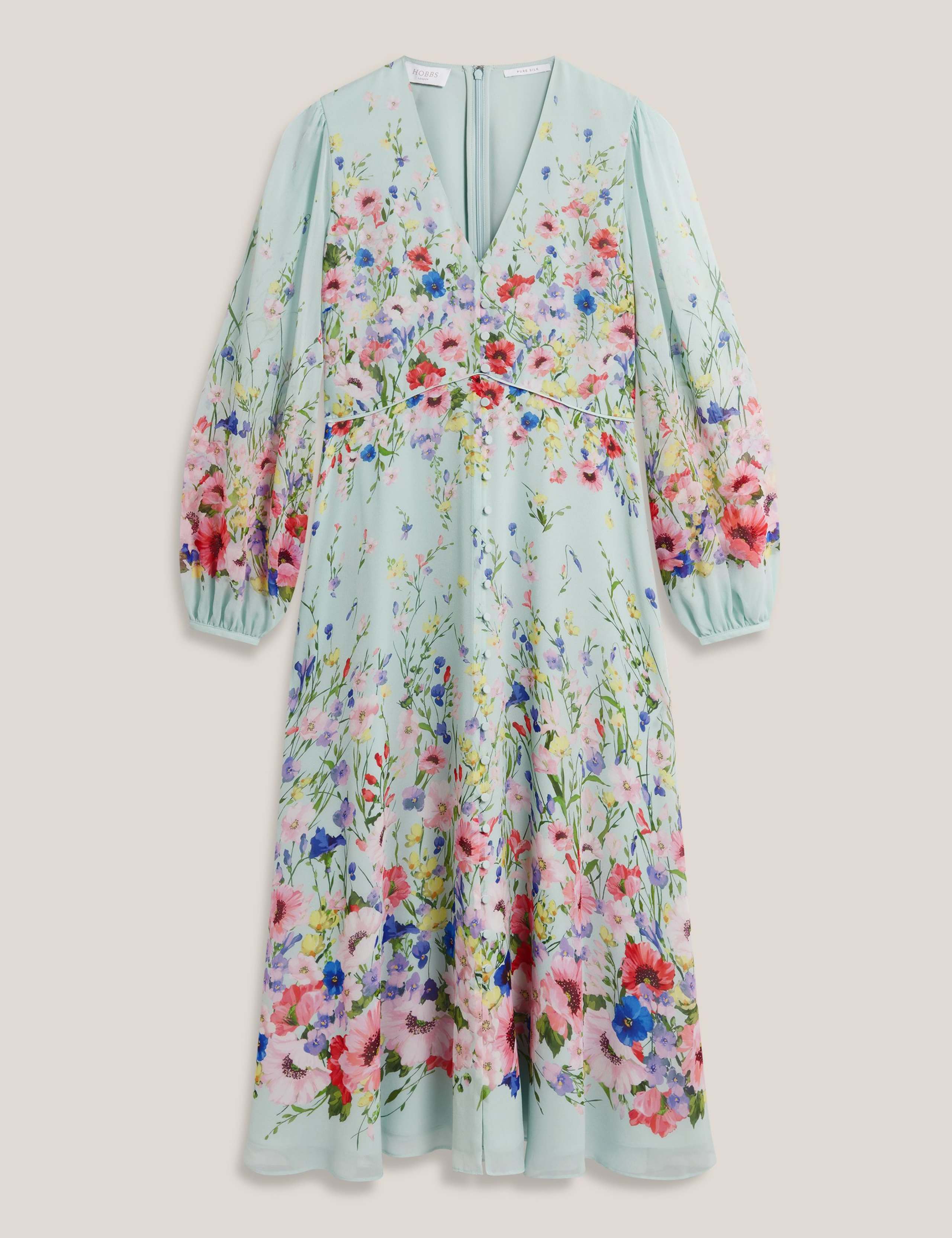 Pure Silk Floral Midi Waisted Dress 2 of 5