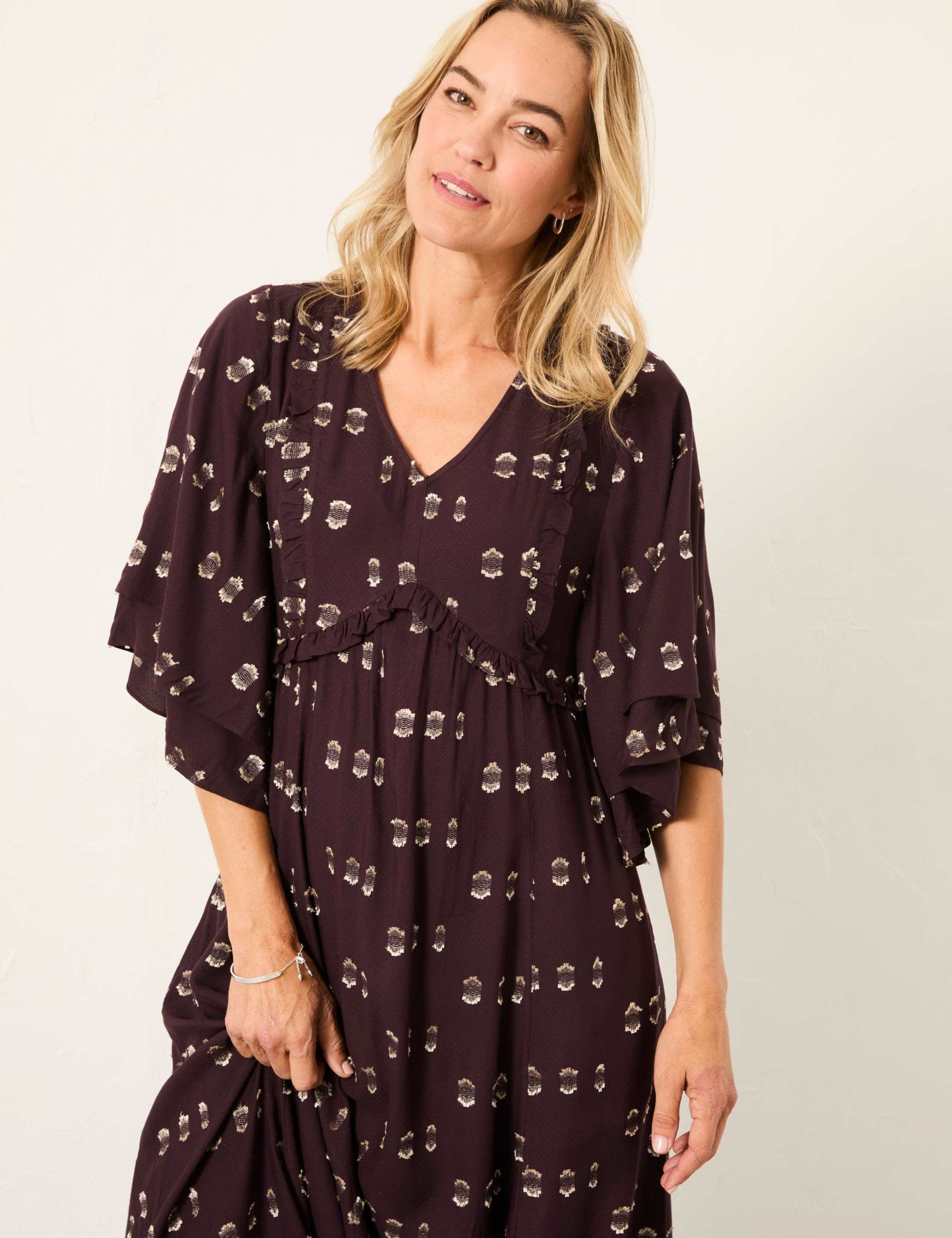 Metallic Printed V-Neck Midi Smock Dress 3 of 7