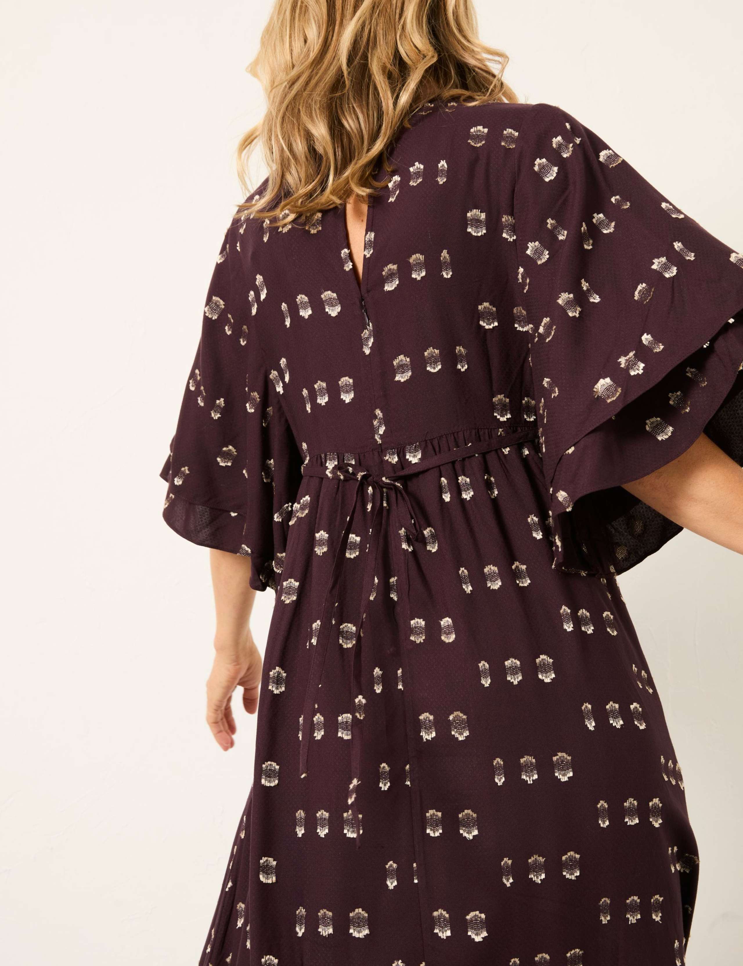 Metallic Printed V-Neck Midi Smock Dress 5 of 7