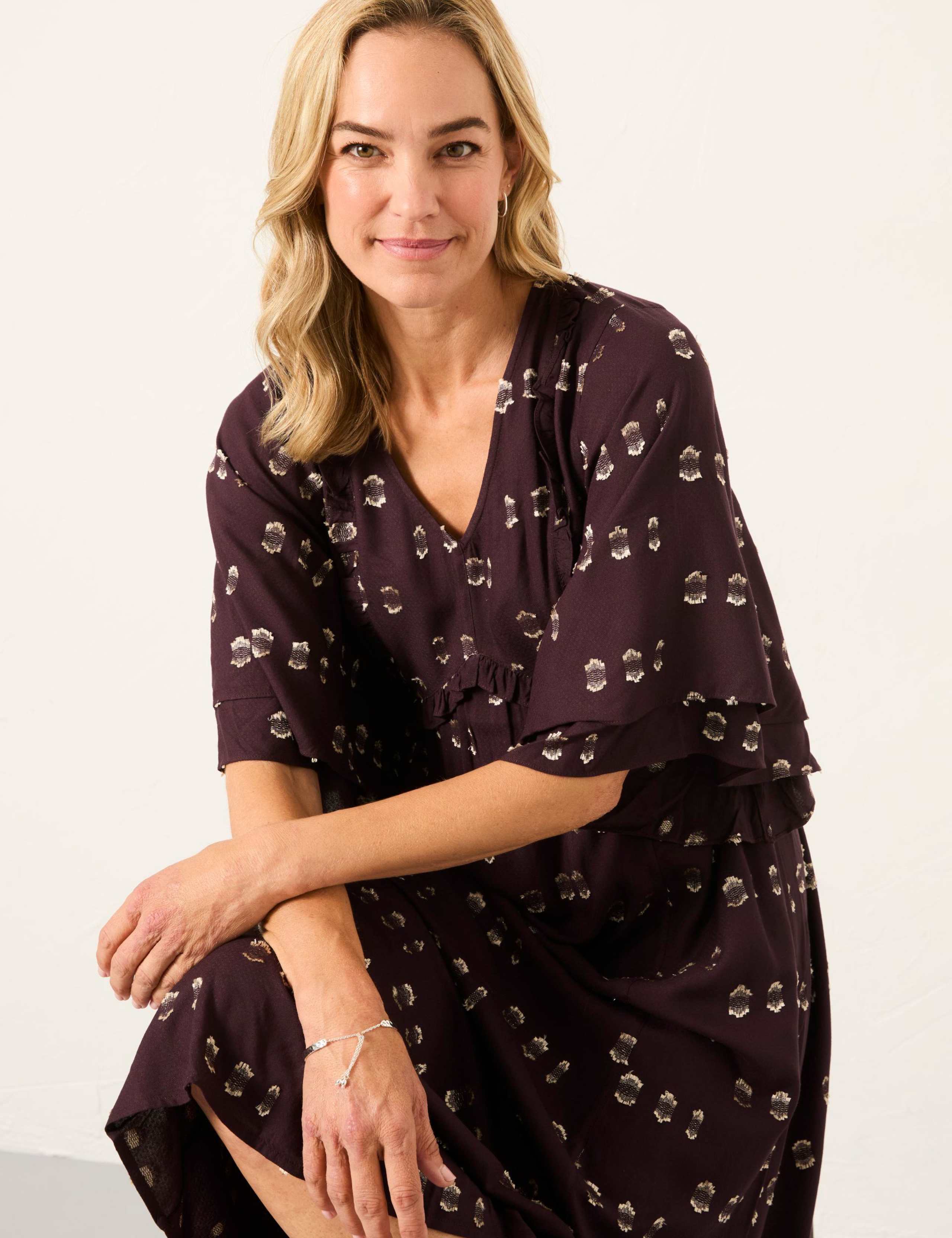 Metallic Printed V-Neck Midi Smock Dress 6 of 7